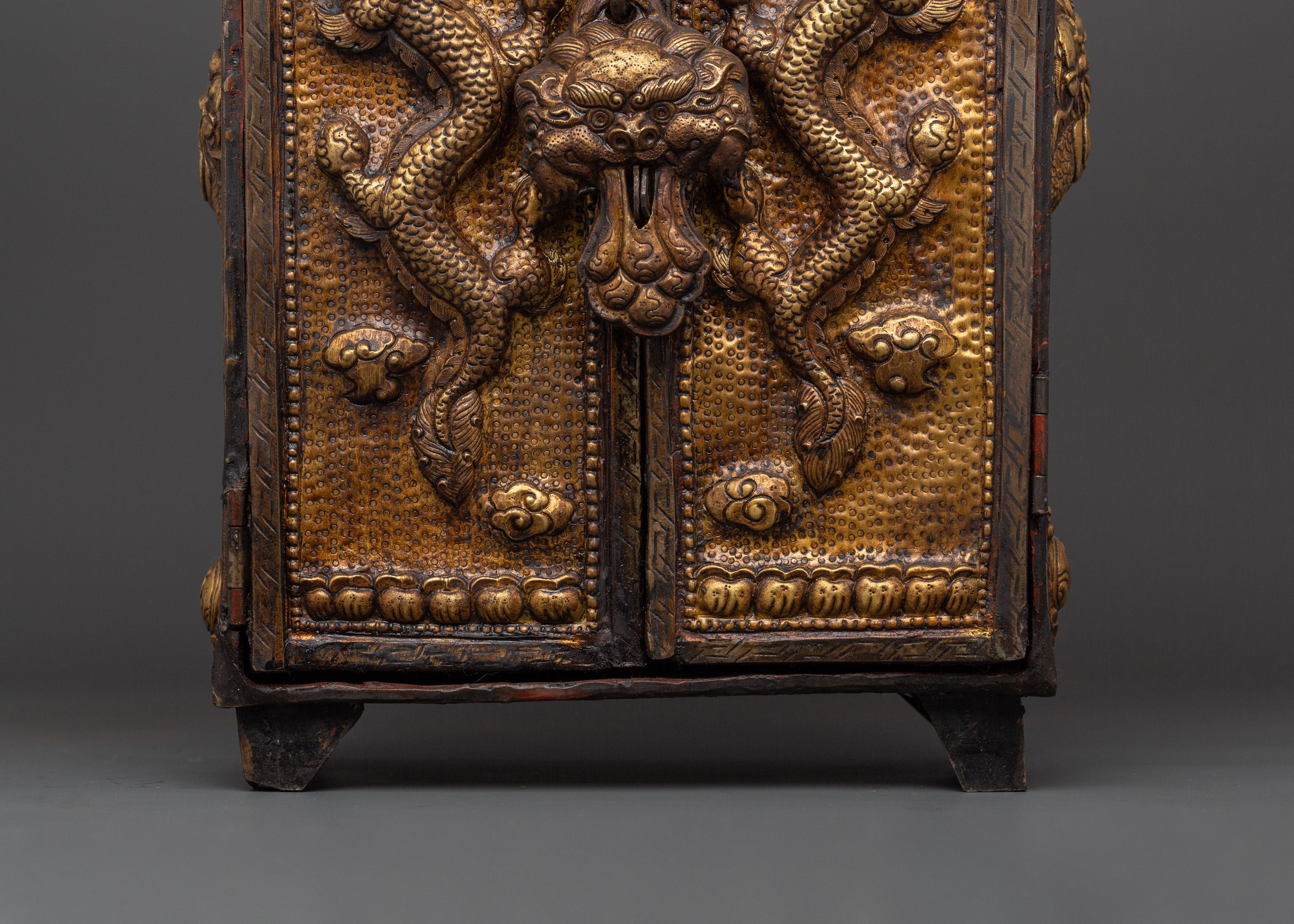 Large Tibetan Ghau Box | Brass & Iron Buddhist Altar Shrine