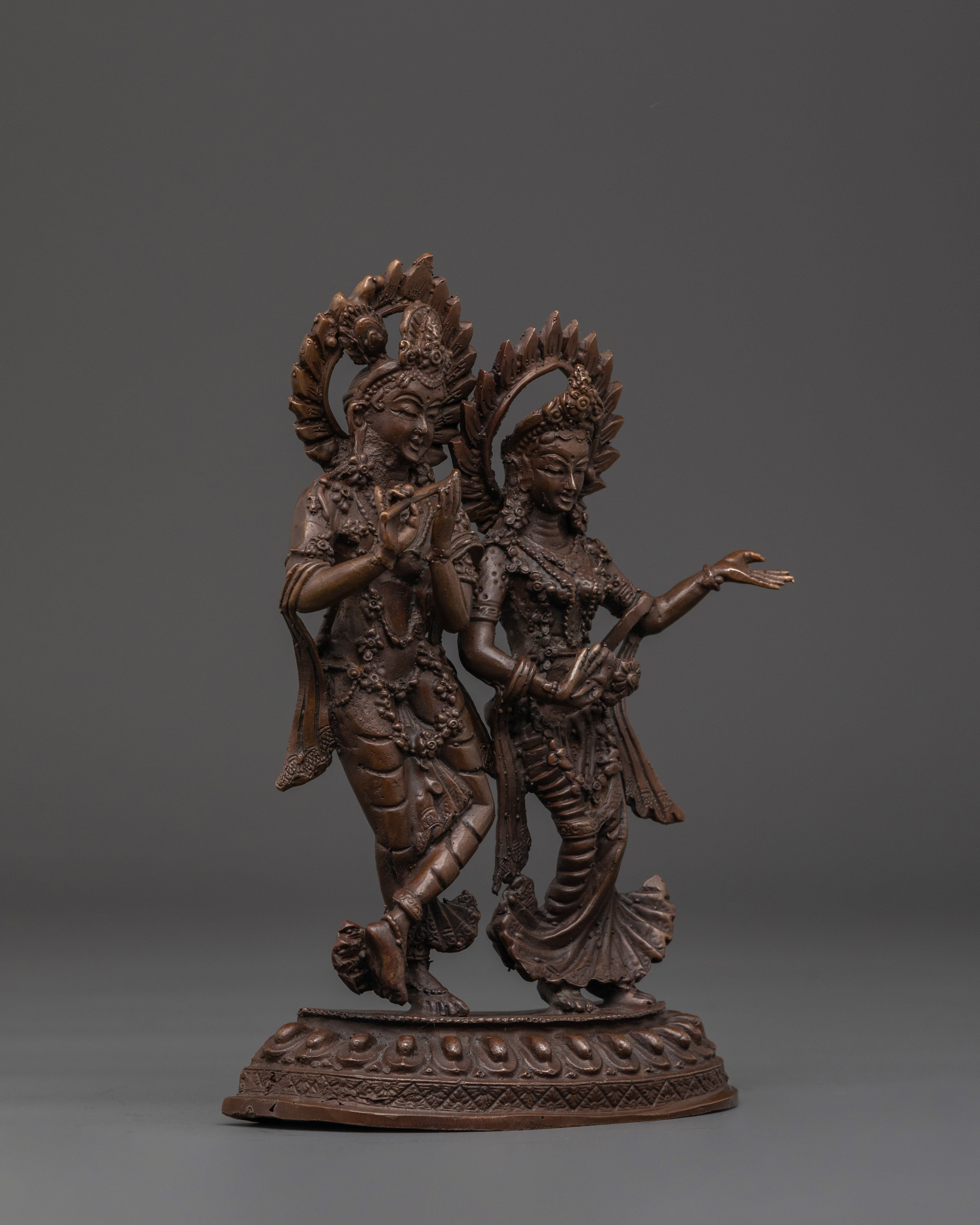 Krishna and Radha Brass Statue | Spiritual Hindu Deity Sculpture