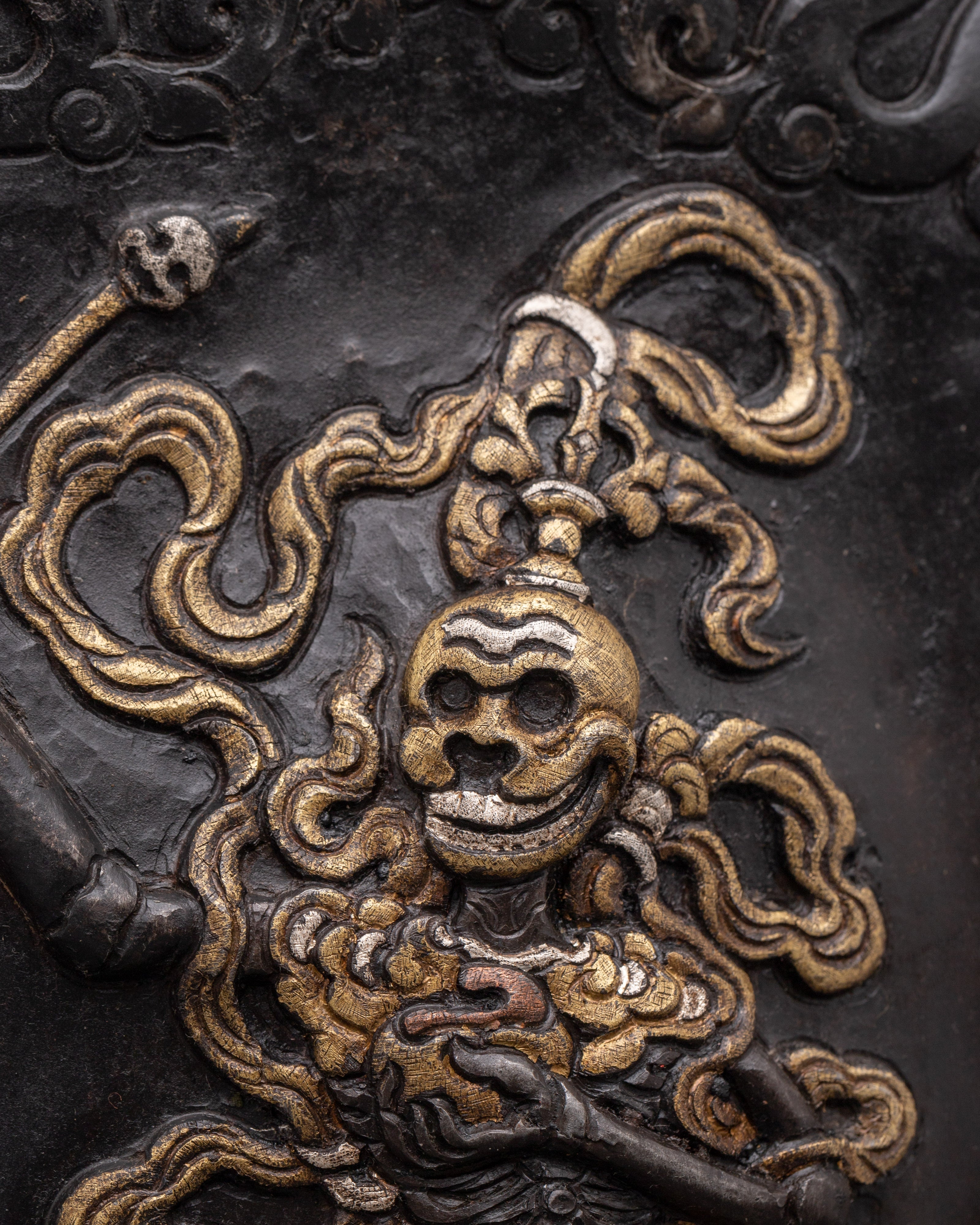 Spiritual Buddhist Wrathful Protector Wall Hanging | Tibetan Iron Silver Brass Religious Art