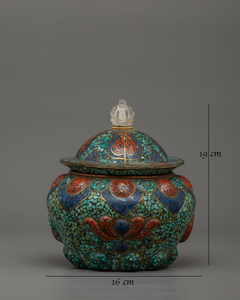 Tibetan Ceremonial Rice Pot | Buddhist Offering Bowl for Meditation Spaces