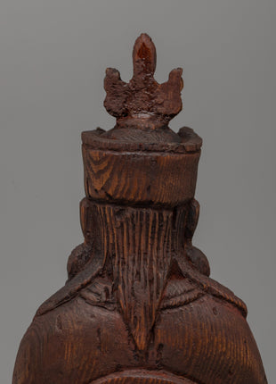 Tantric Master Guru Rinpoche Cedar Wood Statue | Sacred Buddhist Sculpture
