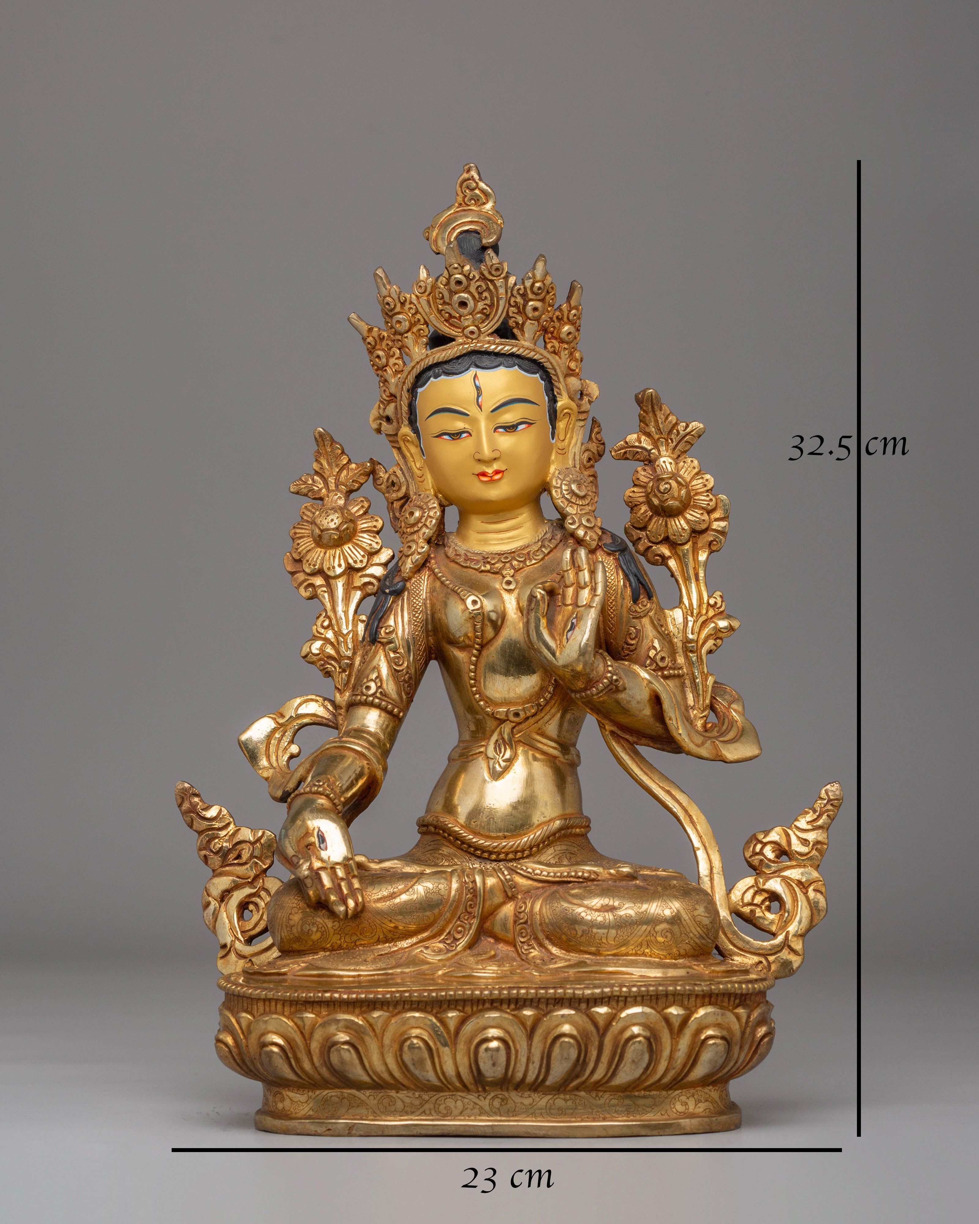 Handcrafted White Tara Copper Statue with 24K Gold Gilding