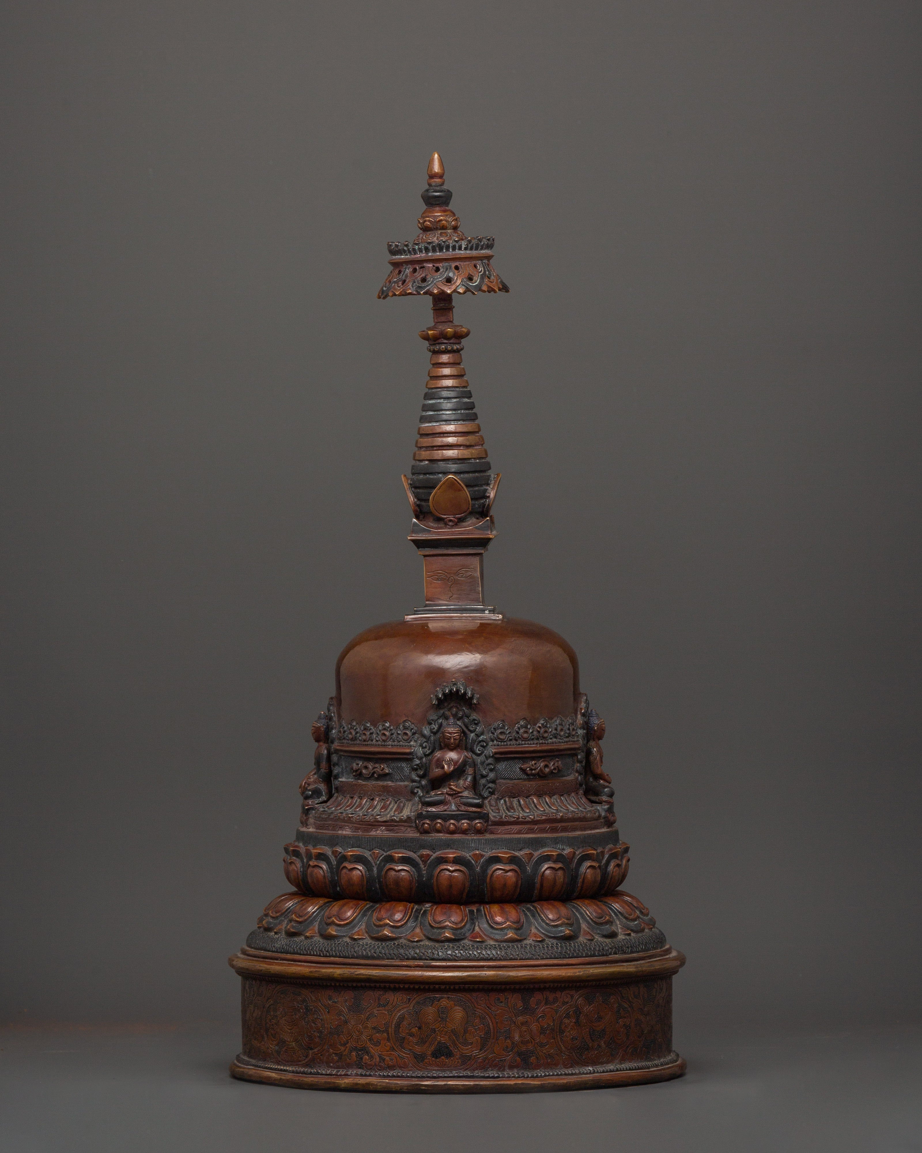 Copper Oxidized Stupa | Sacred Tibetan Shrine of Enlightenment