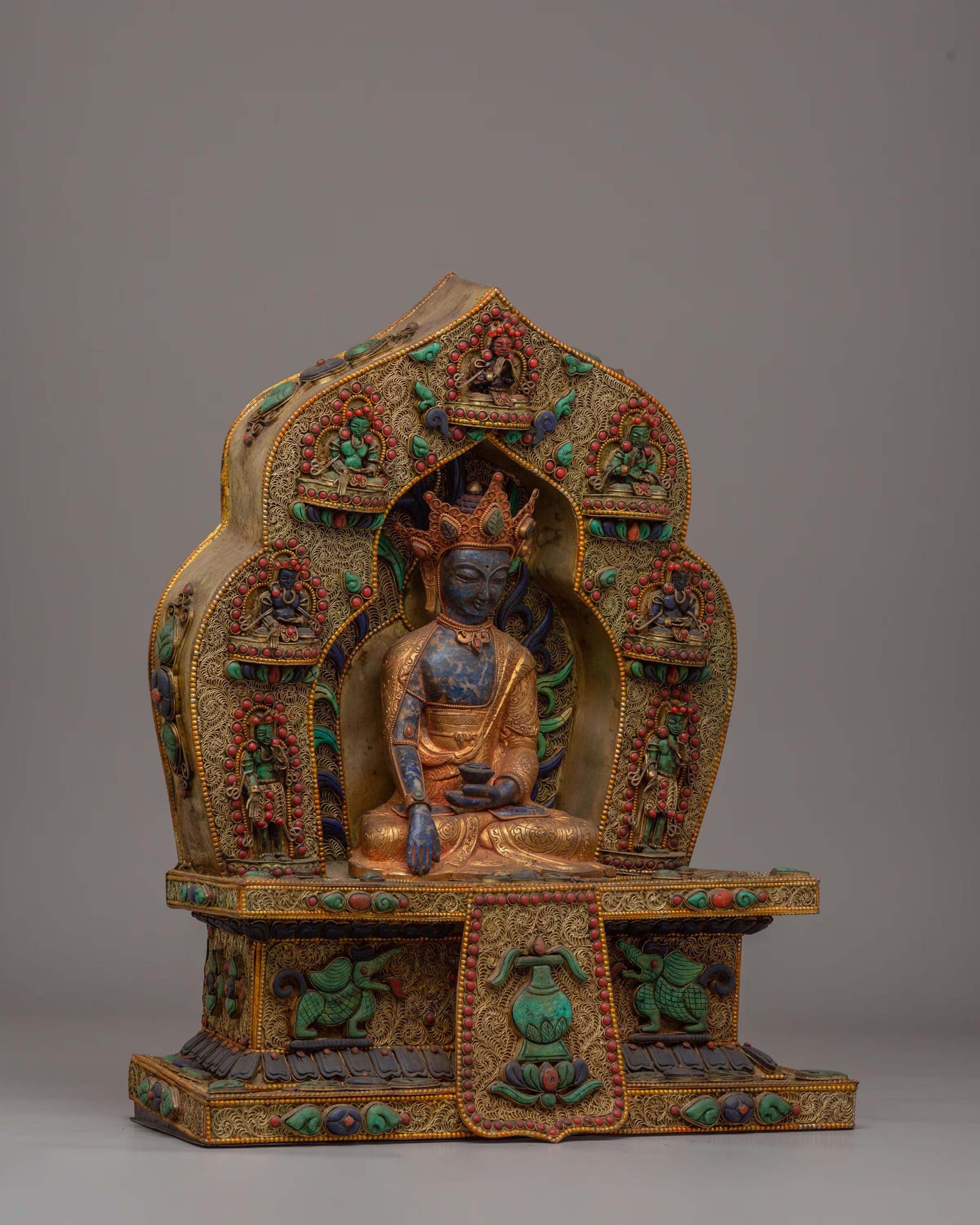 Crown Shakyamuni Buddha With Altar Box | Handcrafted Spiritual Artwork for Meditation and Home Decor