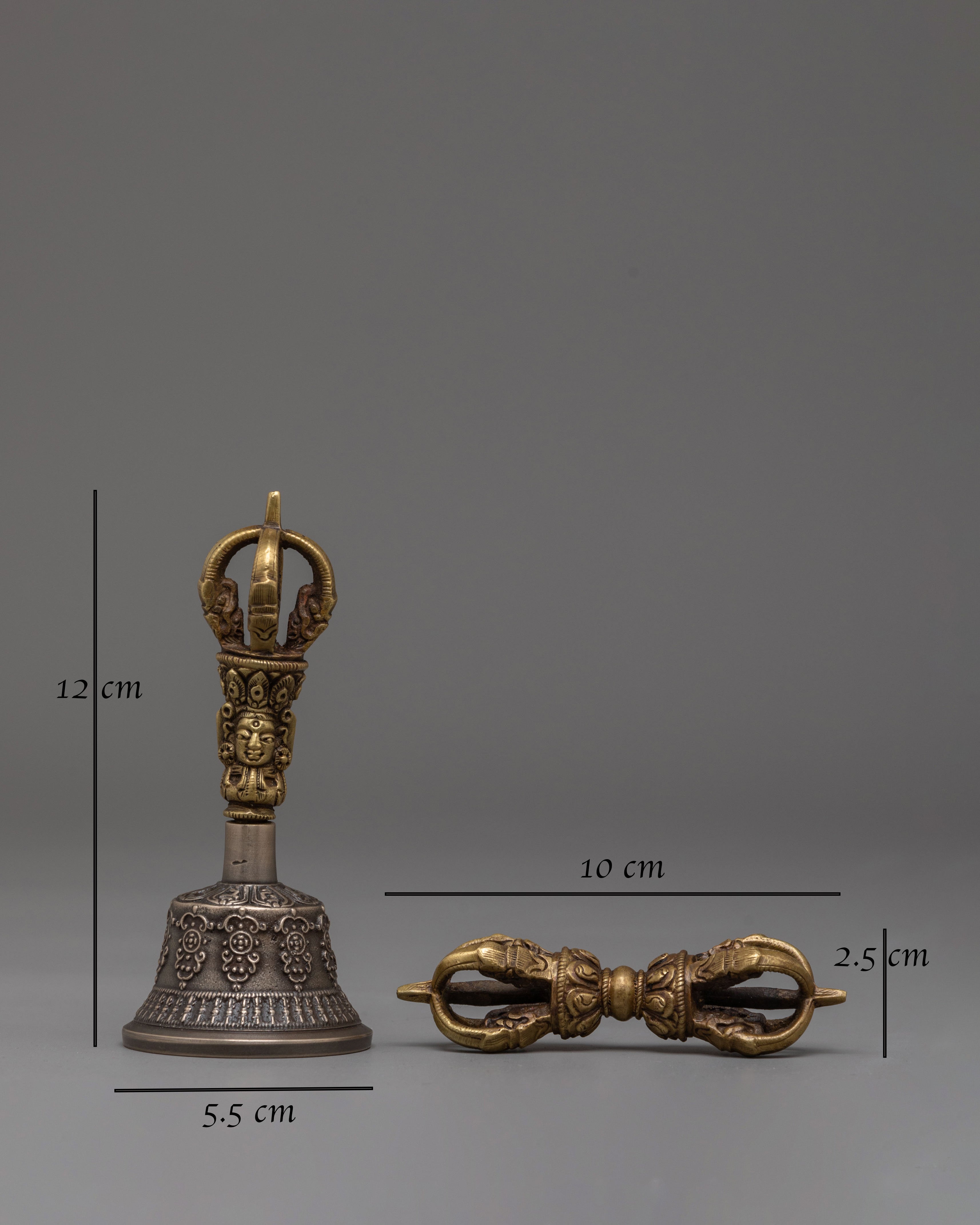 Handcrafted Vajra and Bell Set | Spiritual Brass and Bronze Deity Symbolism