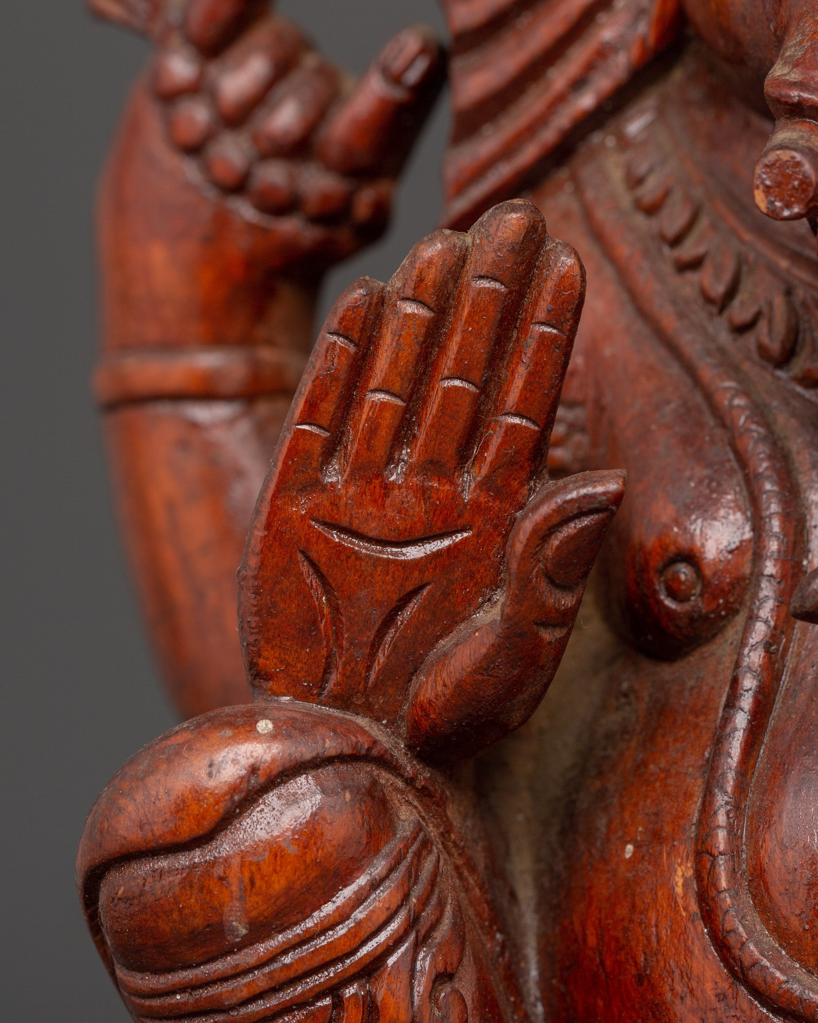 Handcrafted Wooden Ganesha Sculpture | Hindu Elephant Deity Figurine