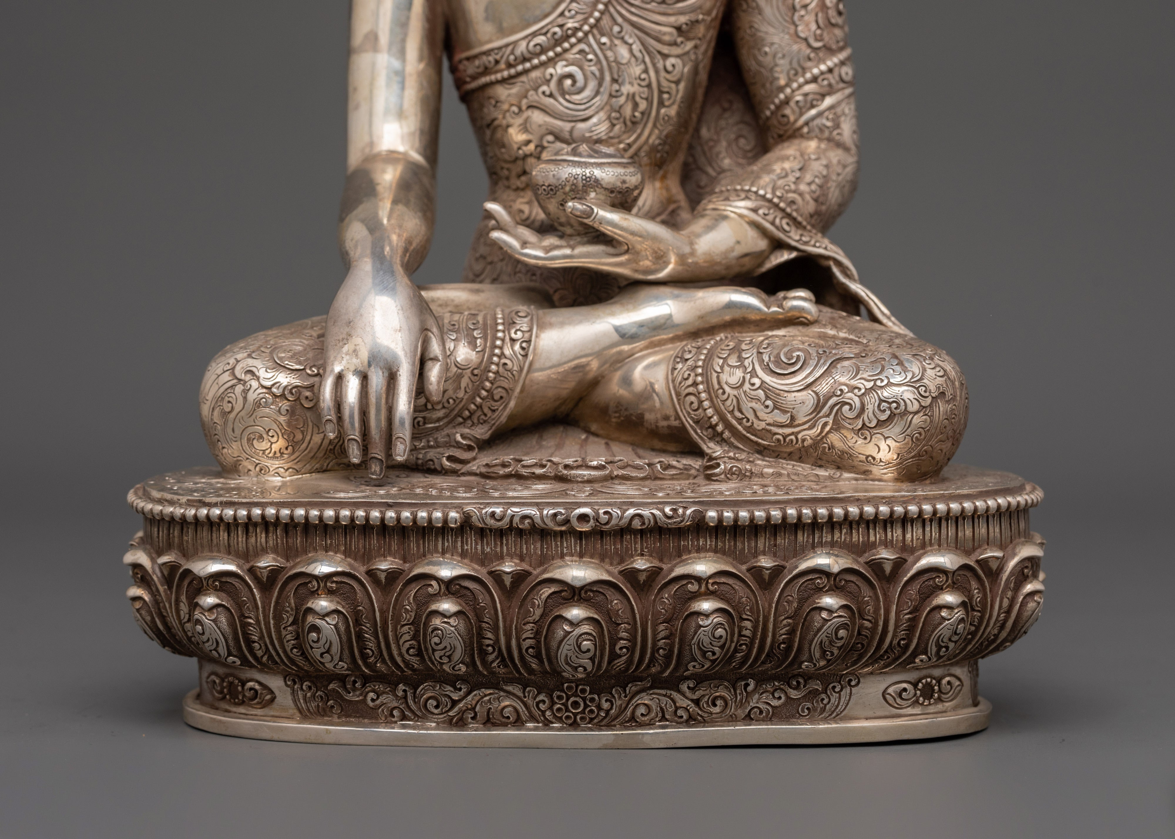 Pure Silver Shakyamuni Buddha Statue | Handcrafted Spiritual Decor