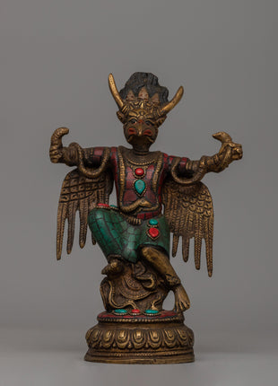 copper Garuda Statue with Turquoise