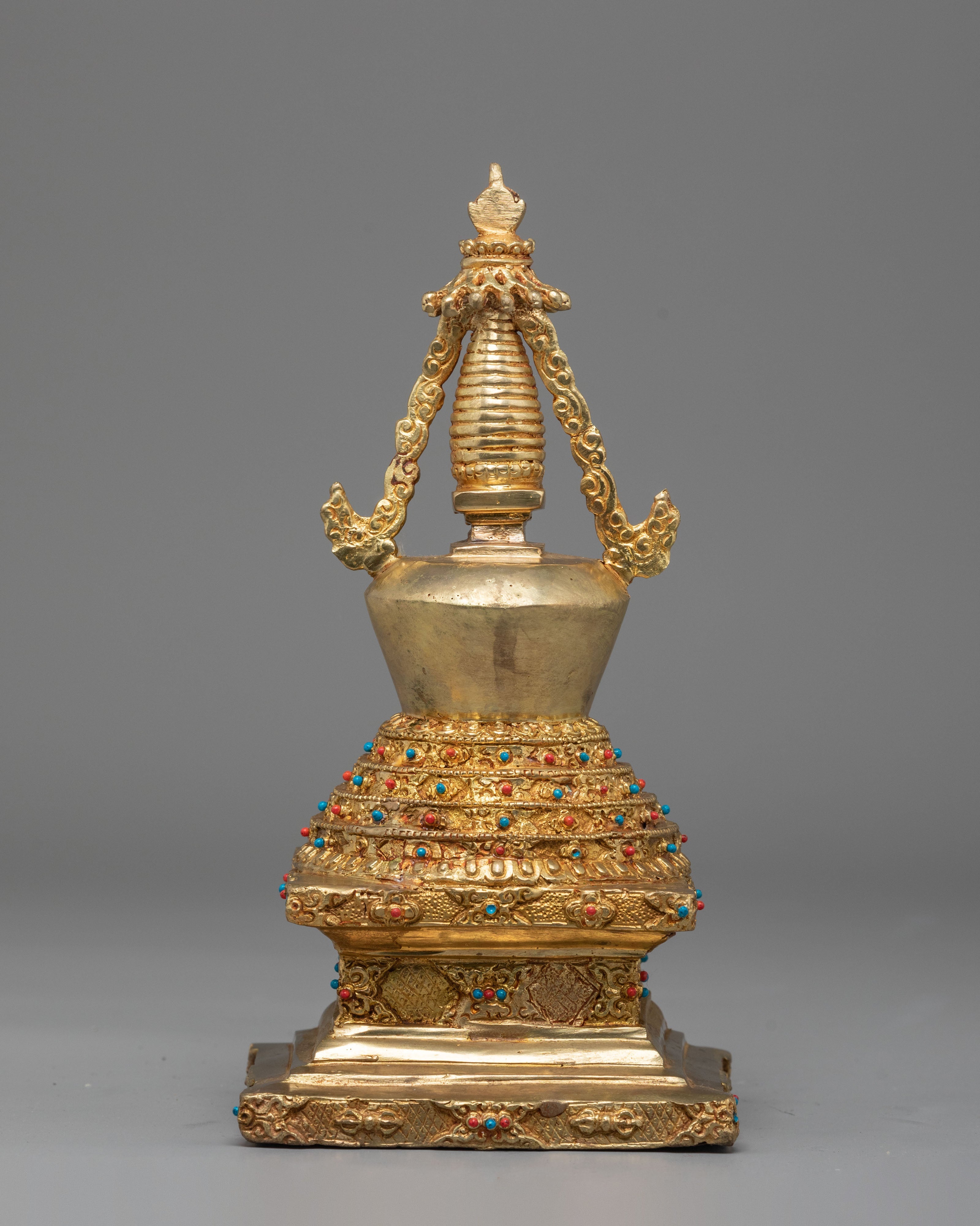 Handcrafted Tibetan Ritual Stupa | Sacred Buddhist Gold Plated Shrine