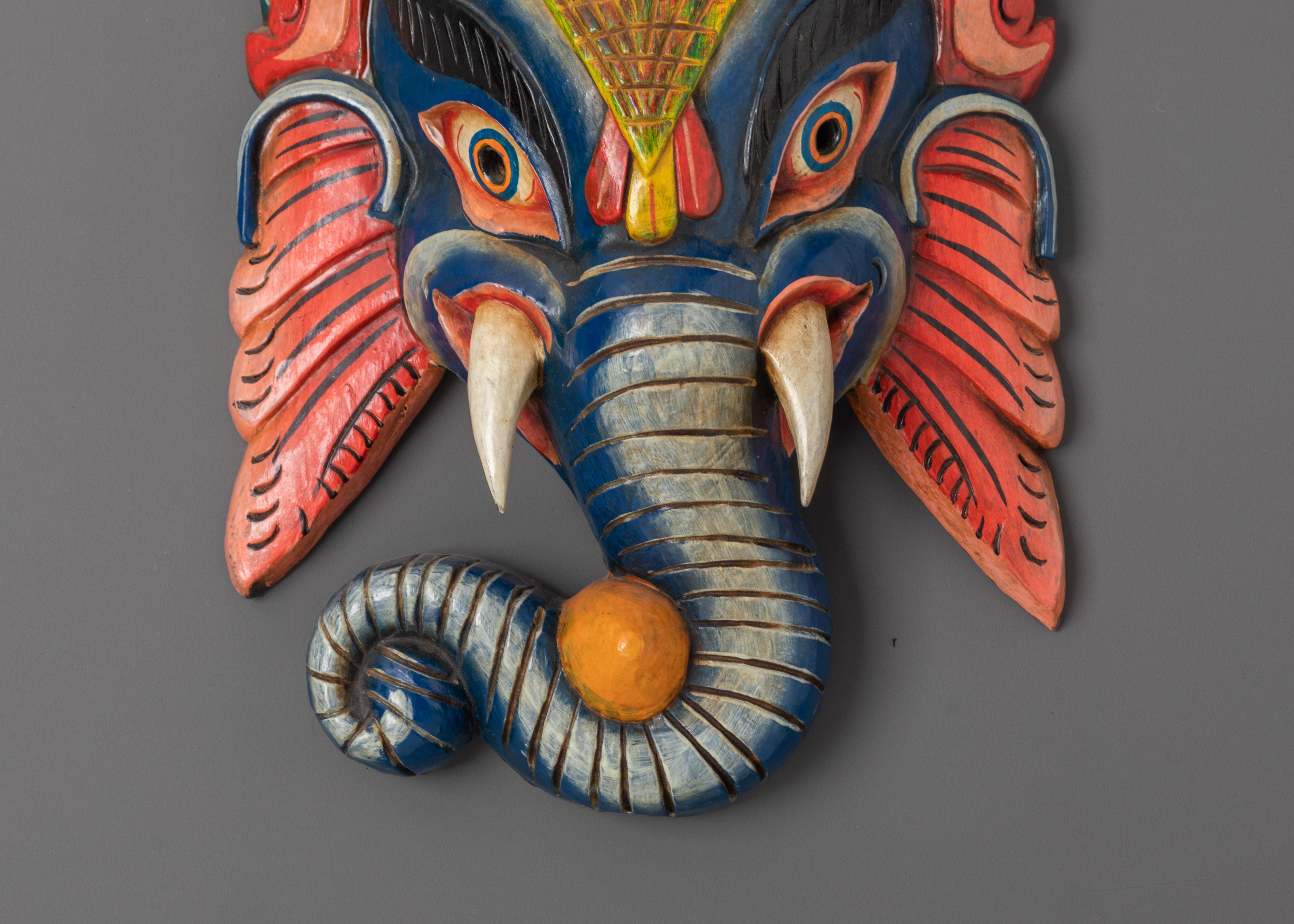 Lord Ganesha Wooden Mask Wall Hanging | Symbol of  Blessings and Protection