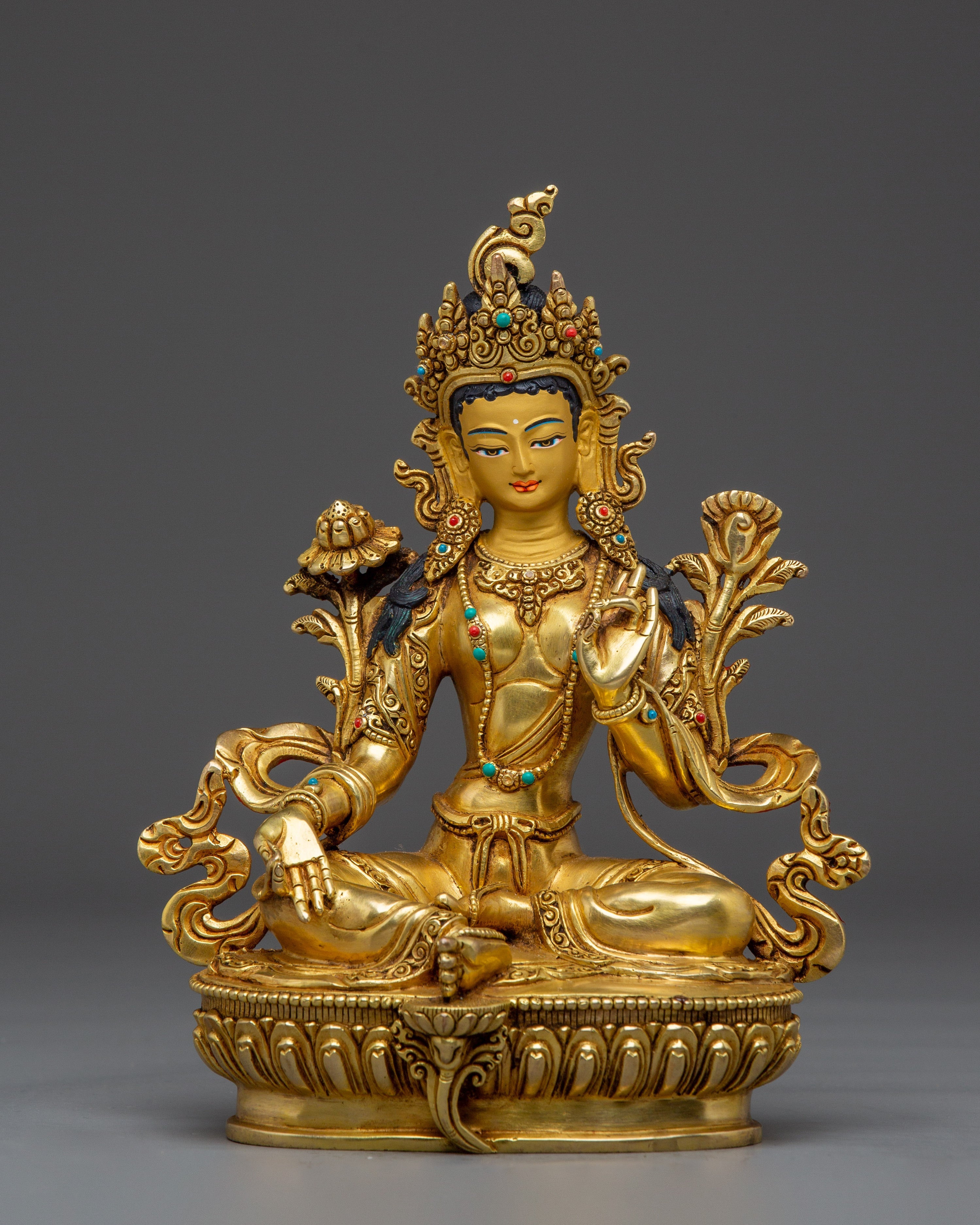 Golden Handmade Green Tara Statue