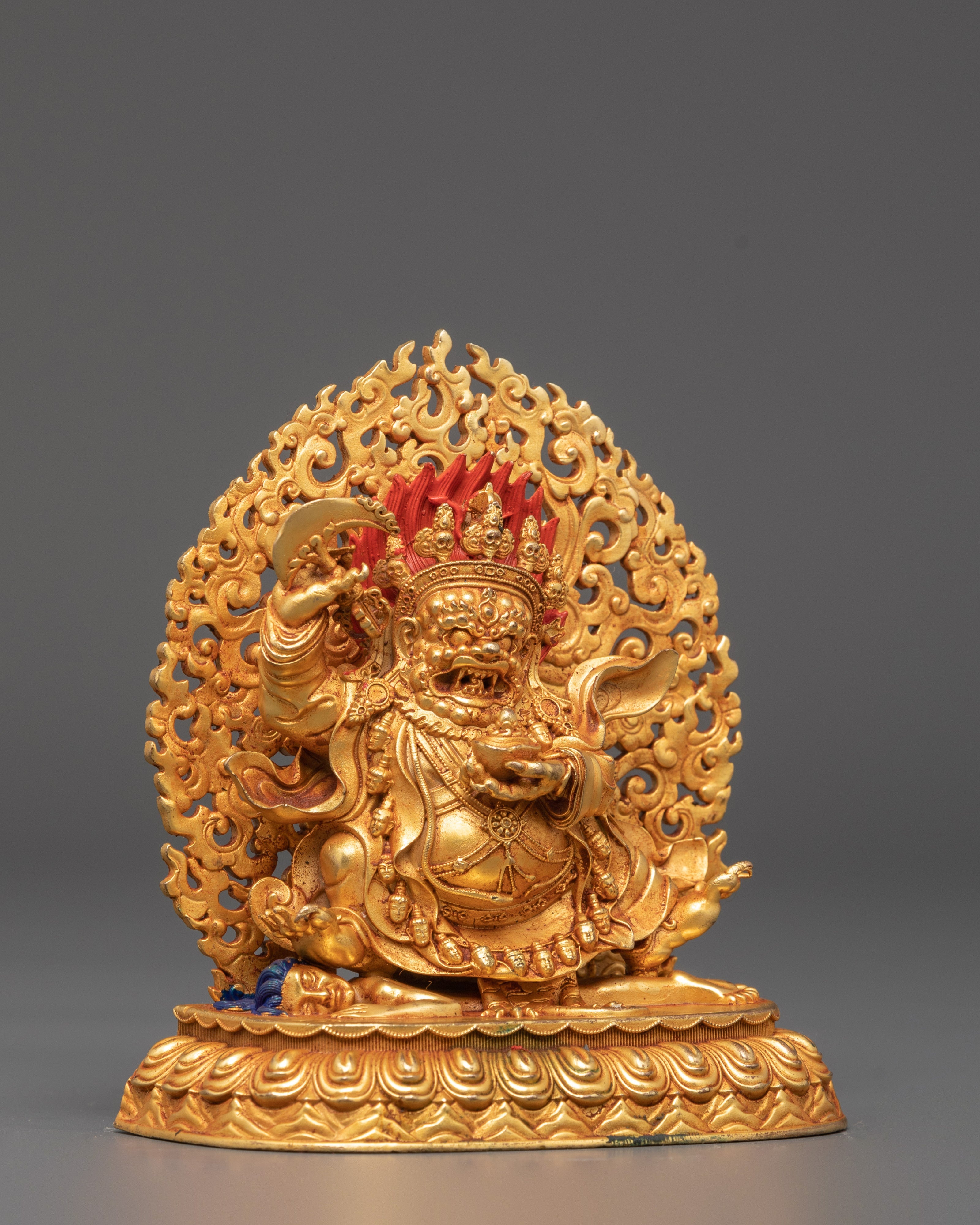 Mahakala Bernakchen Protector Deity | Buddhist Gold Plated Sculpture