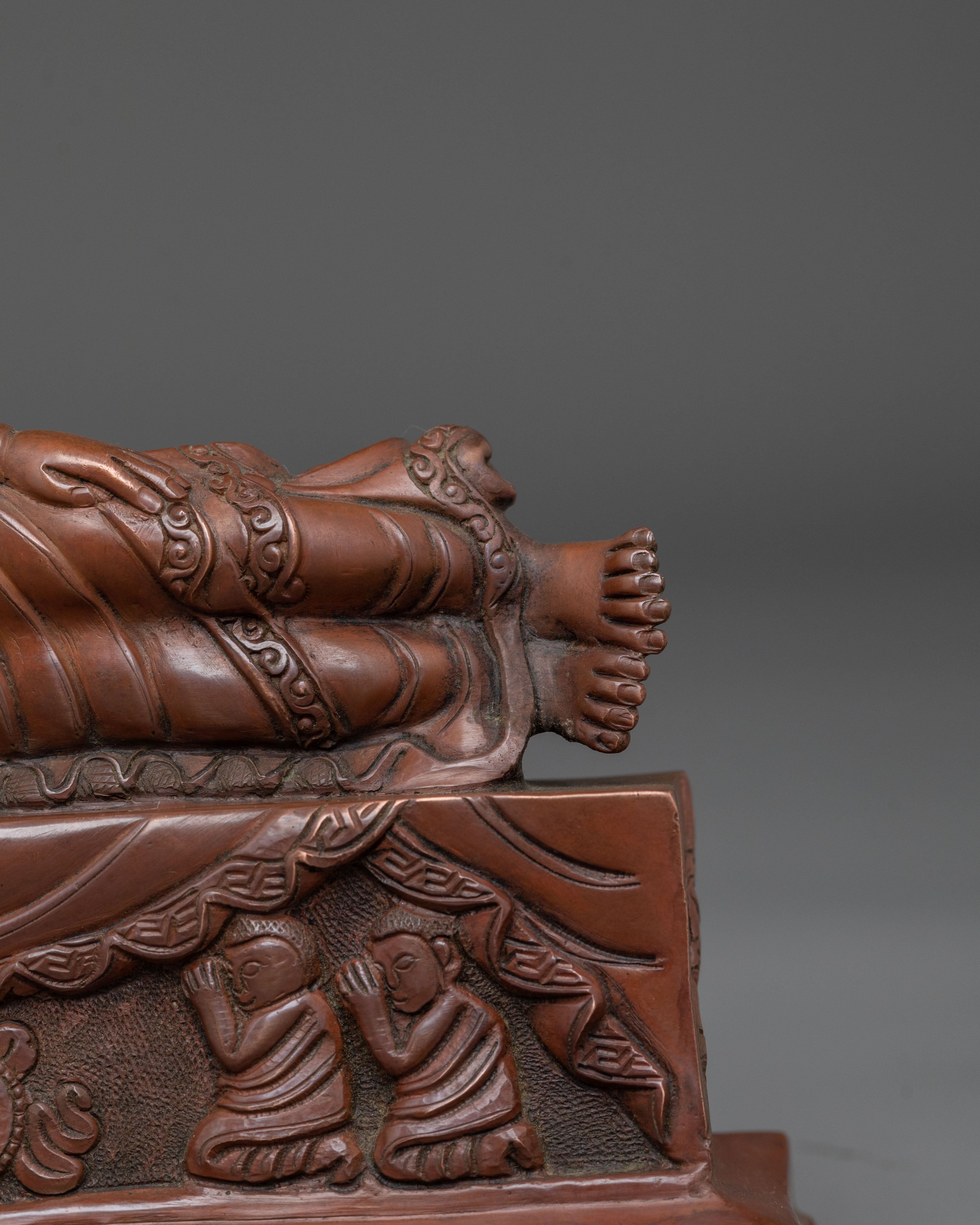 Sleeping Buddha Oxidized Copper Statue | Reclining Buddha Art