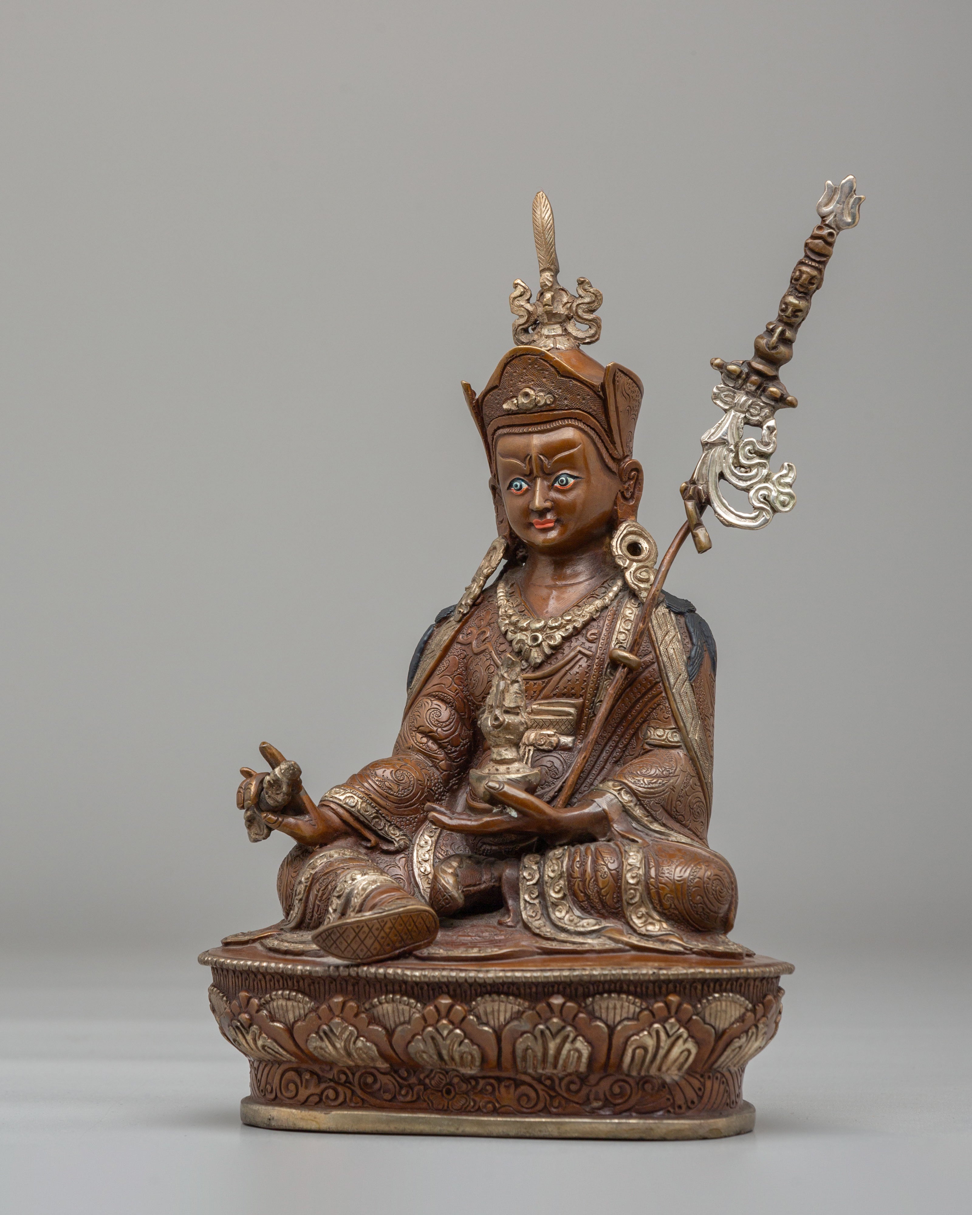 Handcrafted Ritual Guru Rinpoche Statue | Oxidized Copper Meditation Altar Sculpture