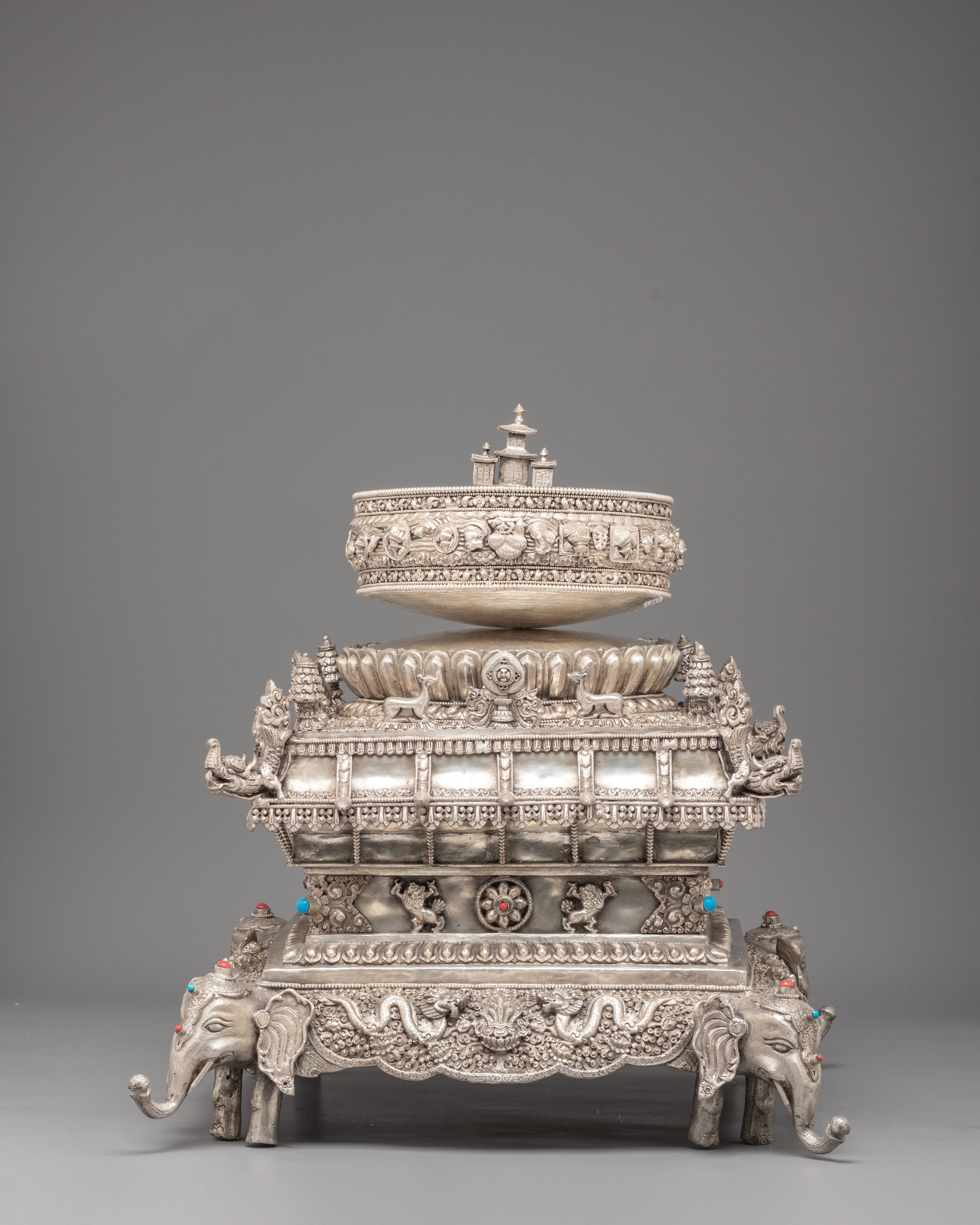 Traditional Tibetan Silver Mandala Set | Sacred Buddhist Offering Set