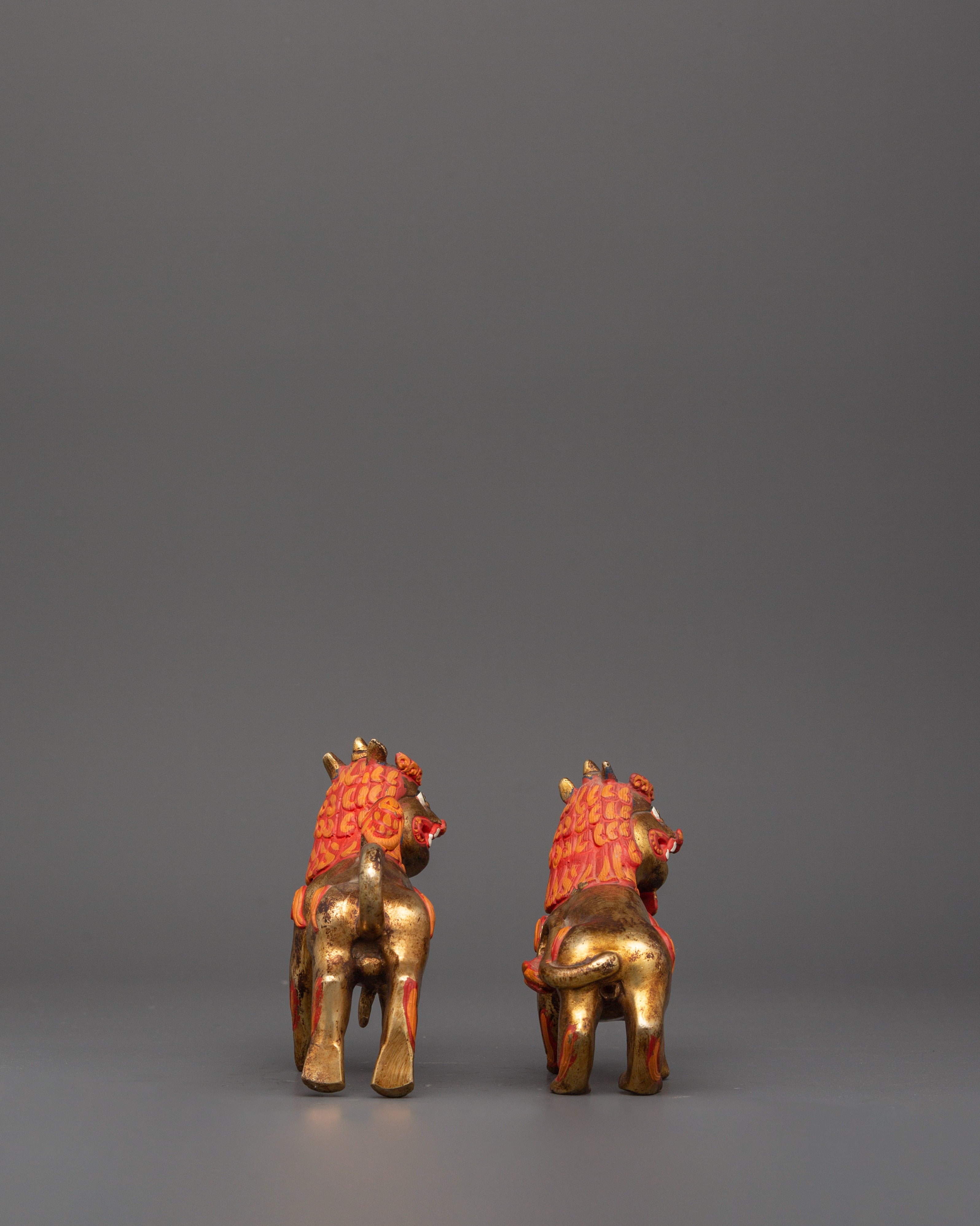 Handcrafted Pair of Tibetan Snow Lion Statues | Foo Dogs Crafts