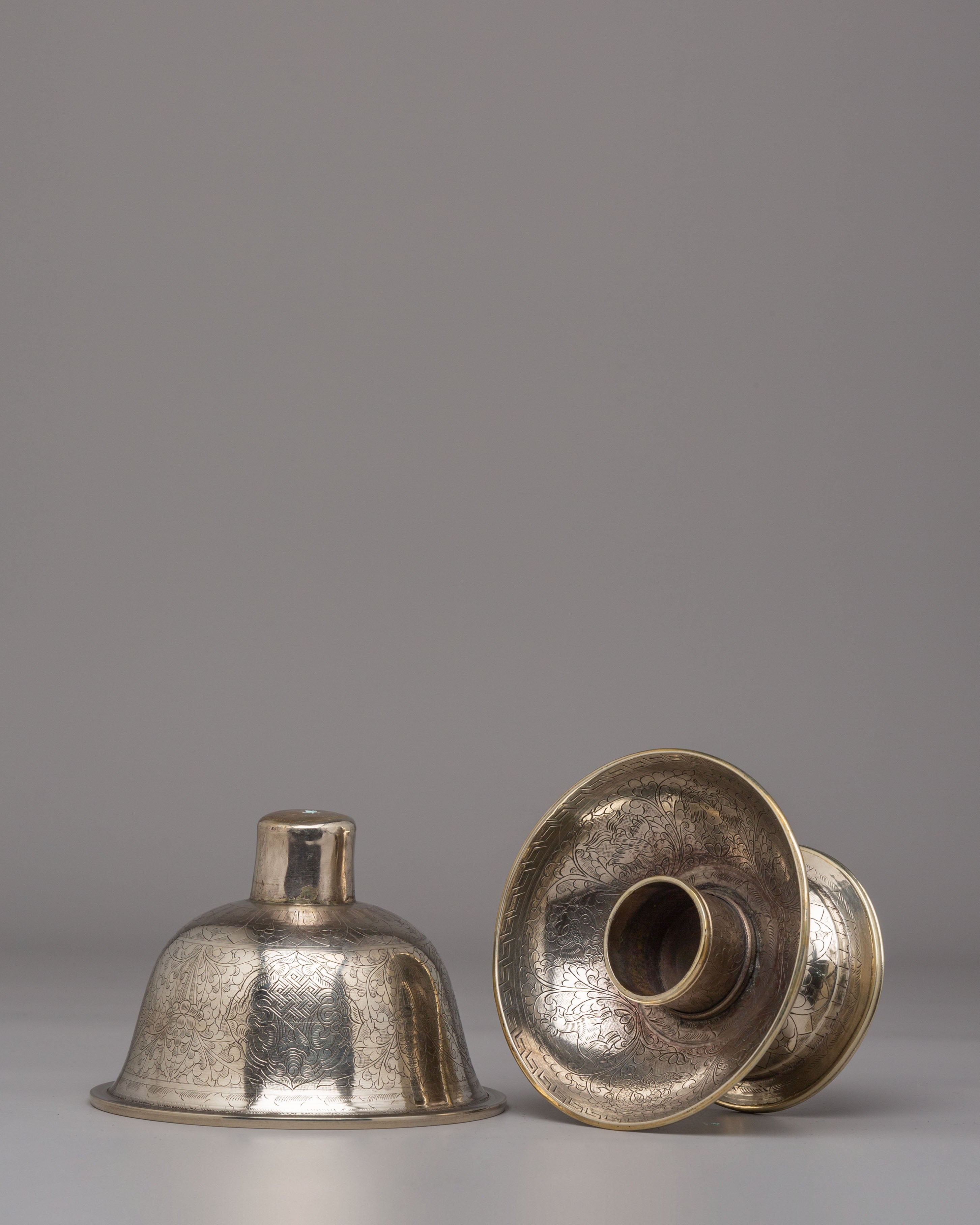 Decorative Ritual Tea Cup Cover | White Metal Sacred Offering