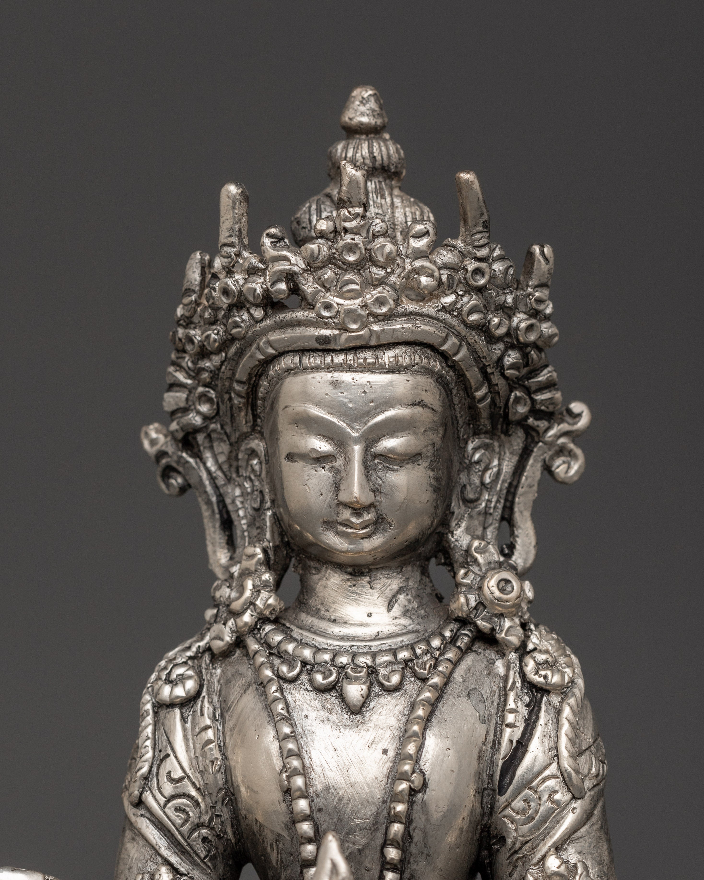 Amitayus Copper Body Silver Plated Statue | Buddhist Meditation Decor