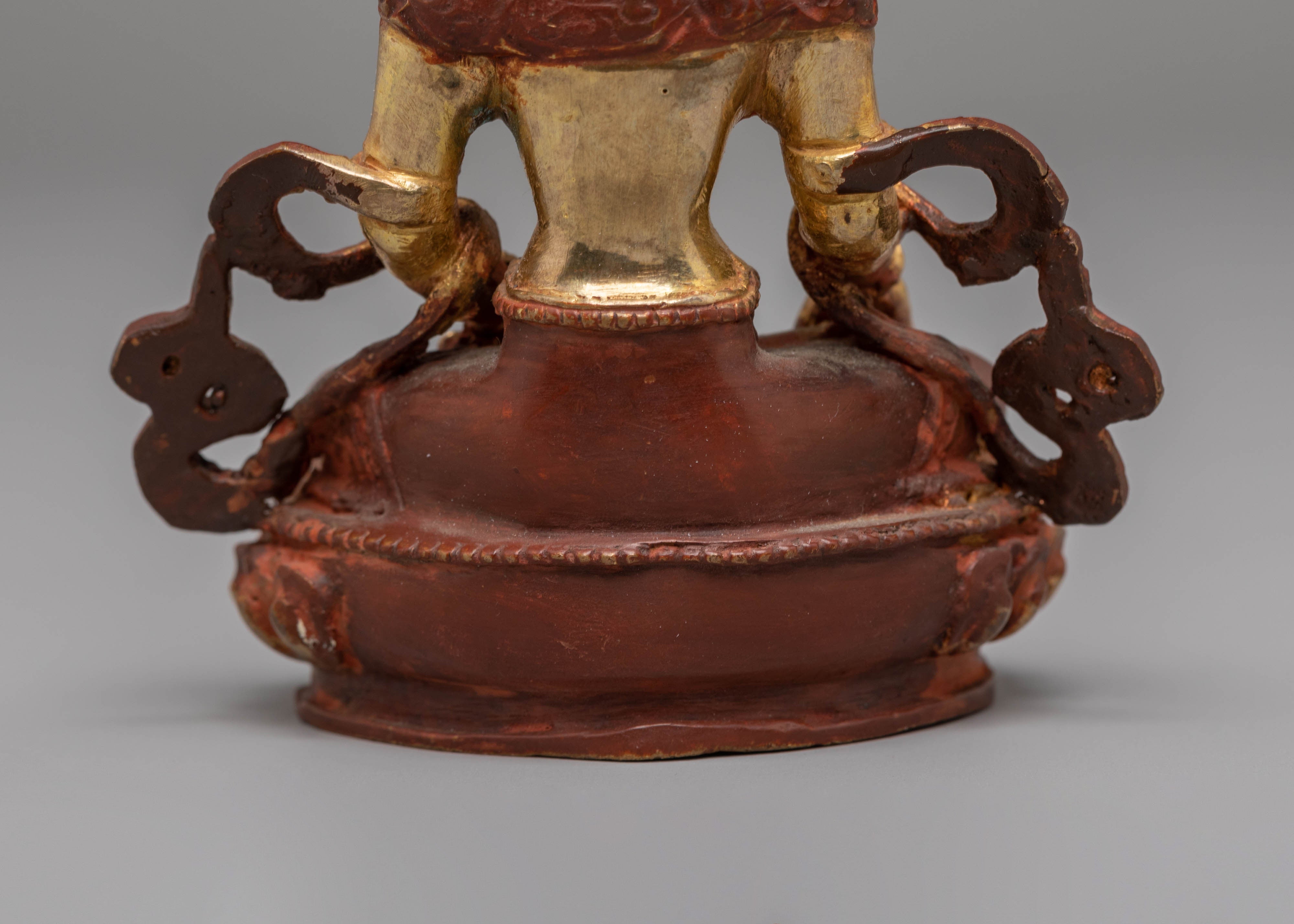 Handcrafted Mitrugpa Copper Statue with 24K Gold Gilding and Acrylic Color