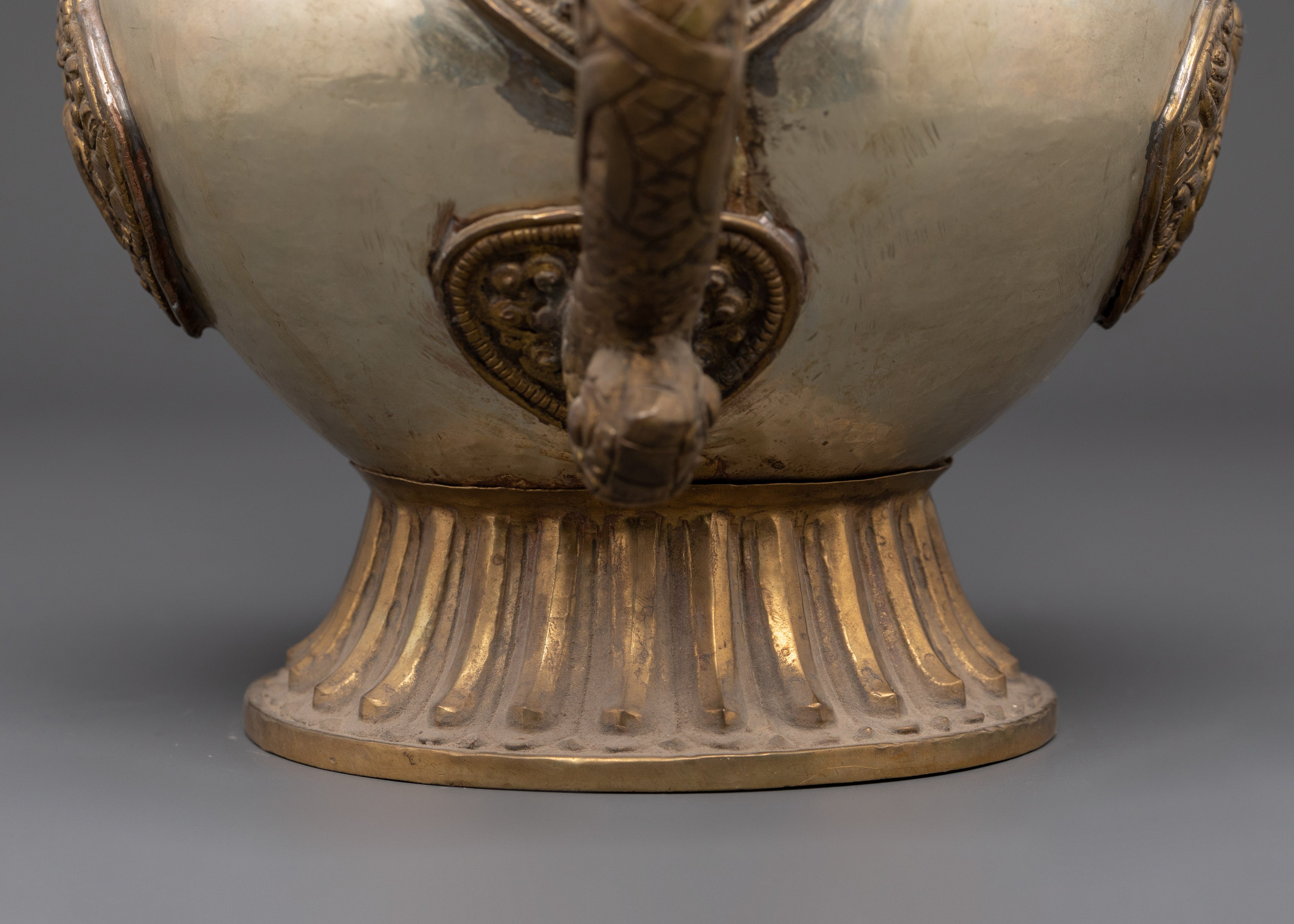 Handcrafted Buddhist Tea Pot | Traditional White Metal Pot with Dragon Handles