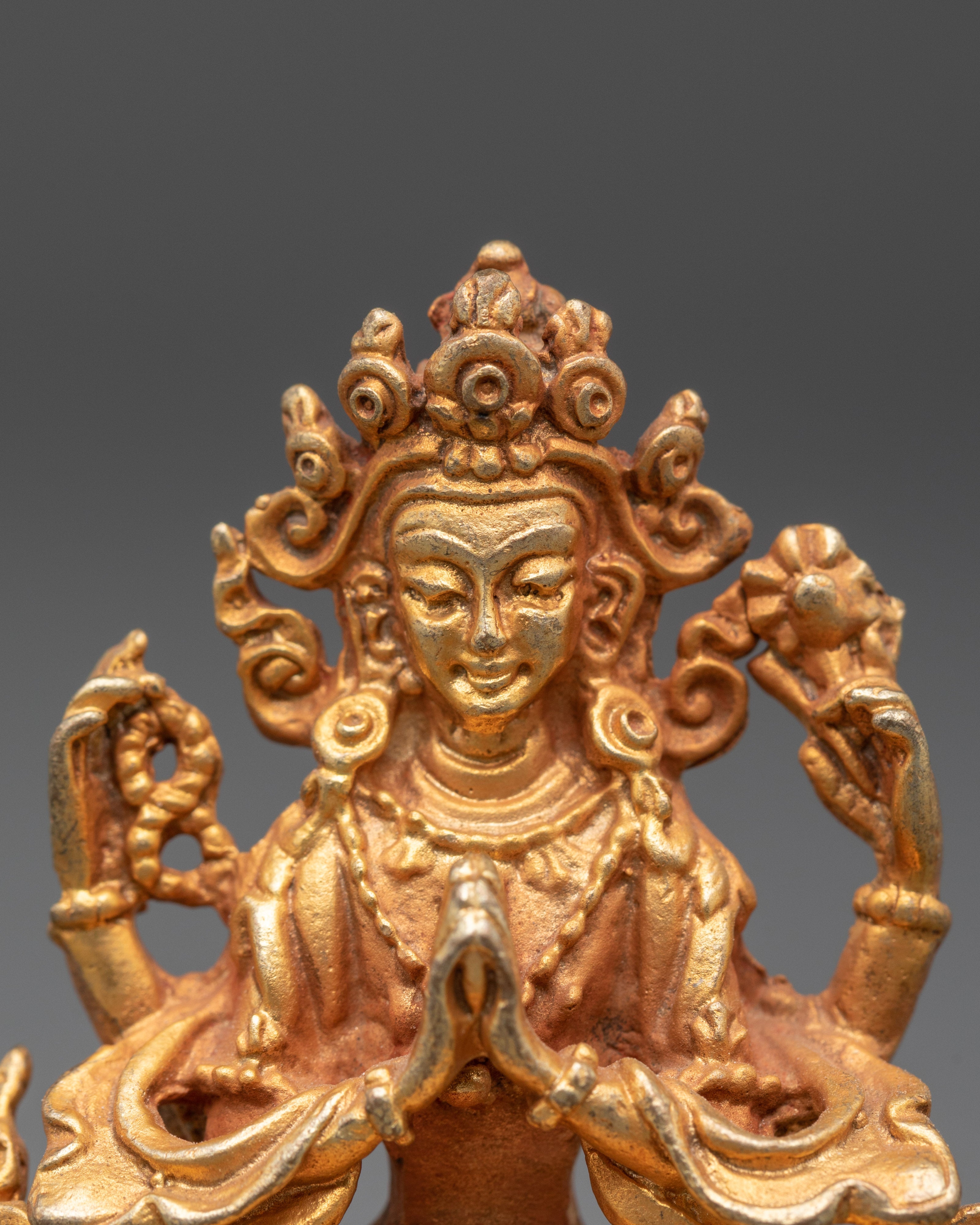 Handmade Gold Plated Chenrezig Statue | Tibetan Compassion Figurine