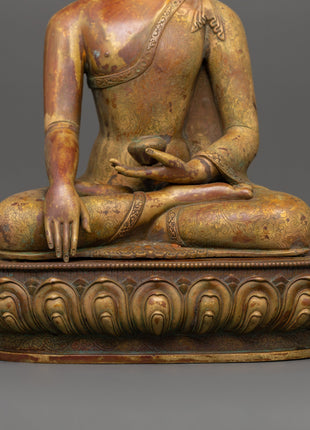 Tranquil Shakyamuni Buddha in Bhumisparsha Mudra | Gold-Plated Copper