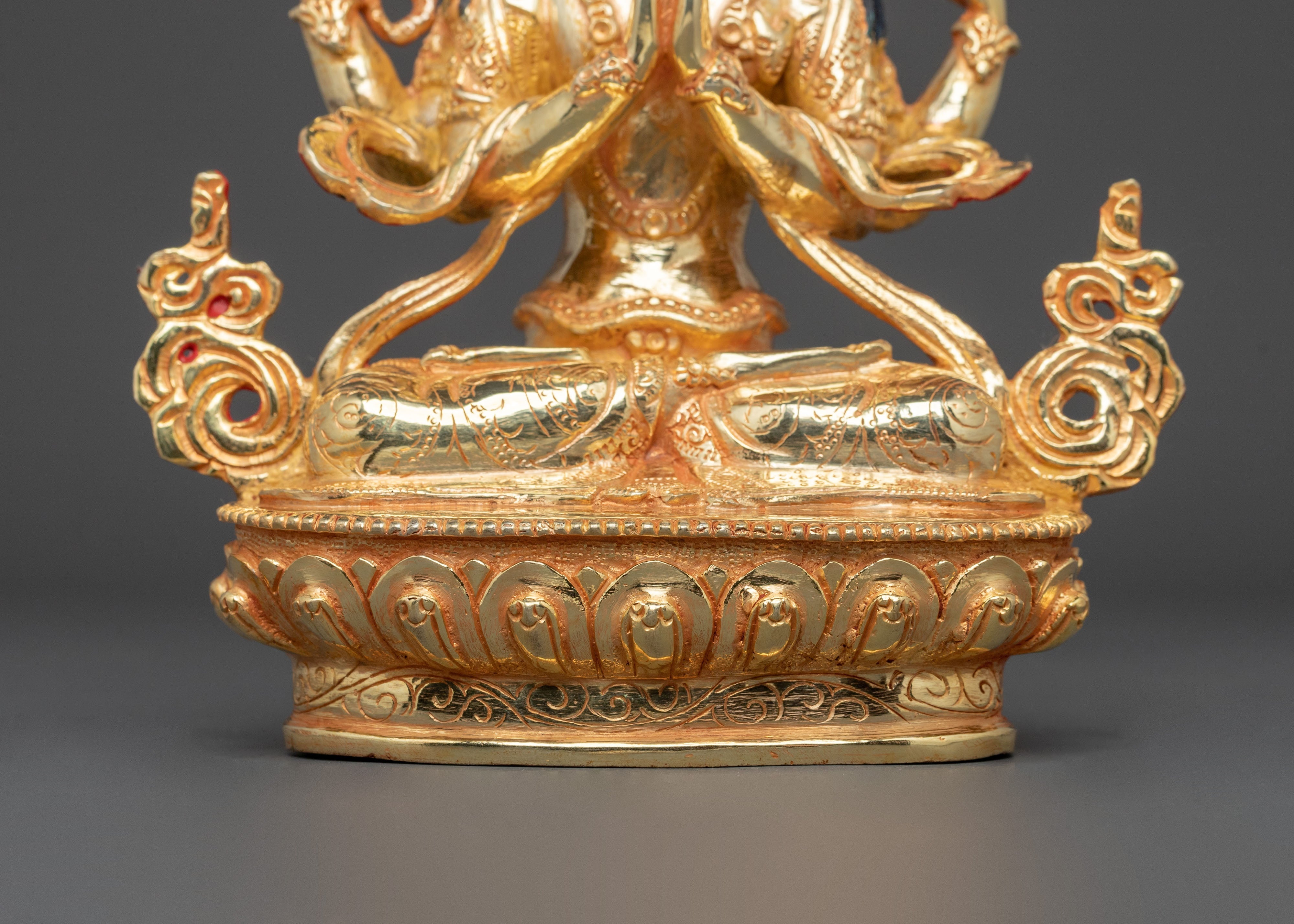 Hand Carved Chenrezig Copper Statue | Sacred Meditation Sculpture