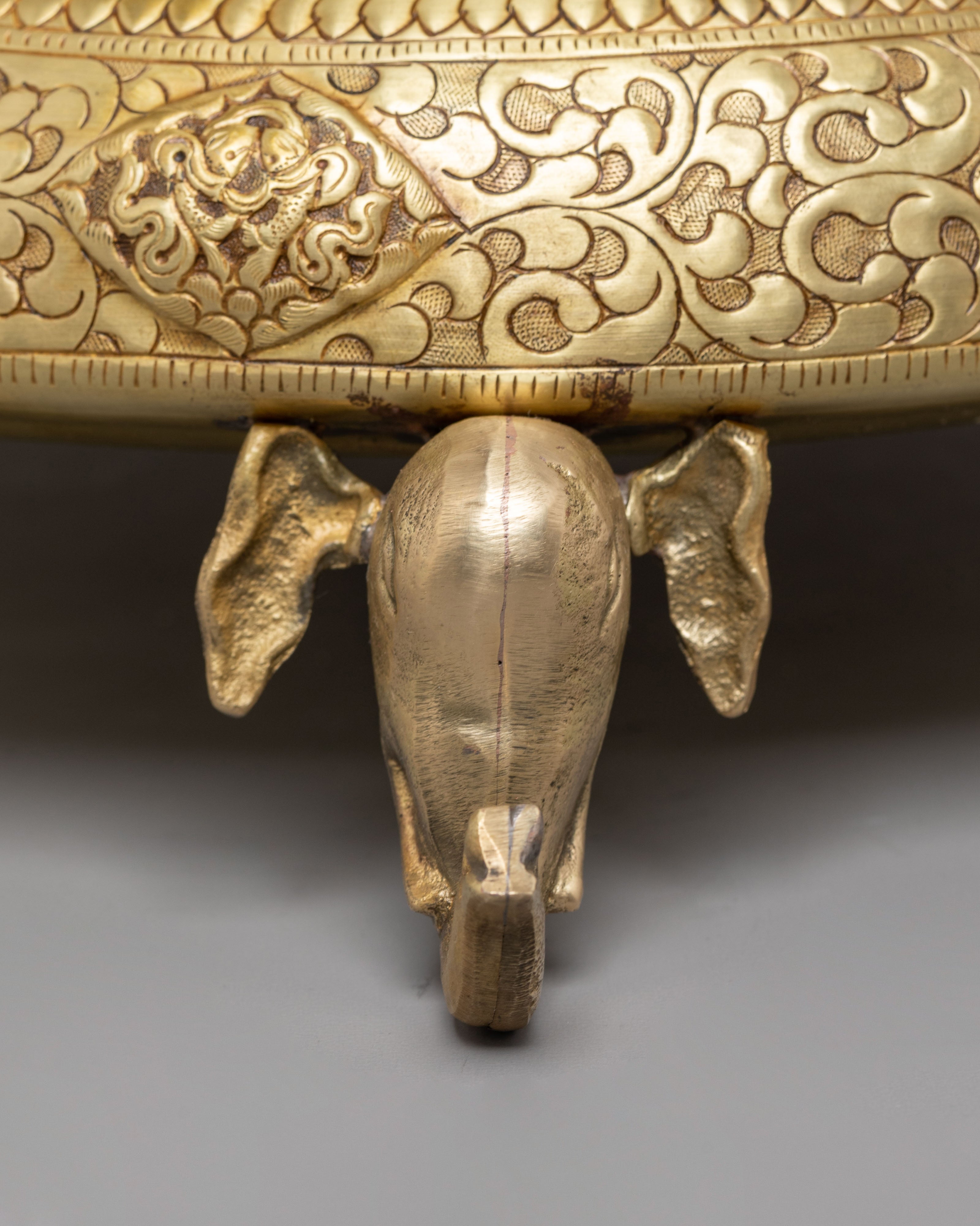 Decorative Offering Urli Bowl | Sacred Vishva Vajra Design with Elephant Trunk Stand