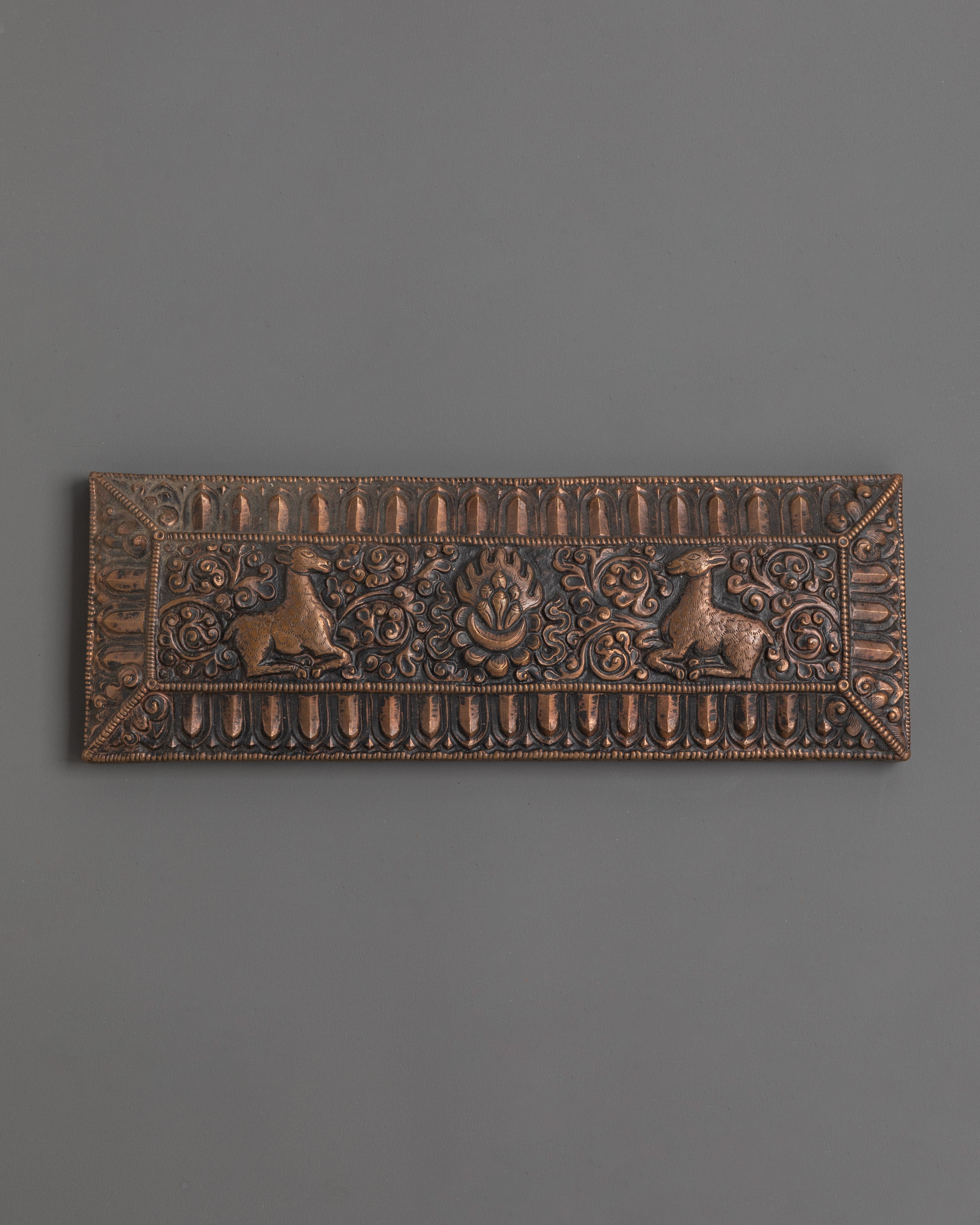 Handcrafted Tibetan Scripture Book Cover | Copper and Wood Buddhist Manuscript Protection