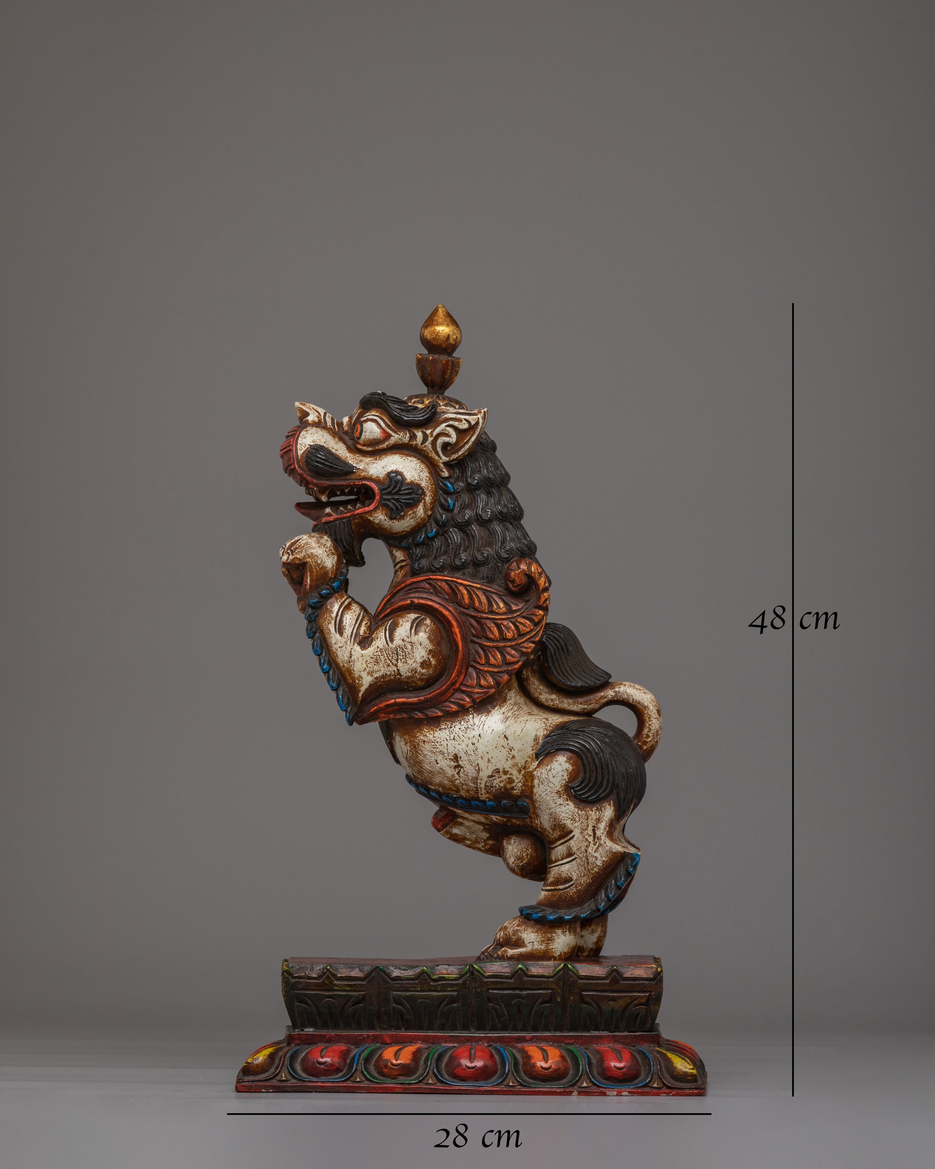 Handcrafted Sacred Guardian Lion Set | Wooden Lion Statue Set