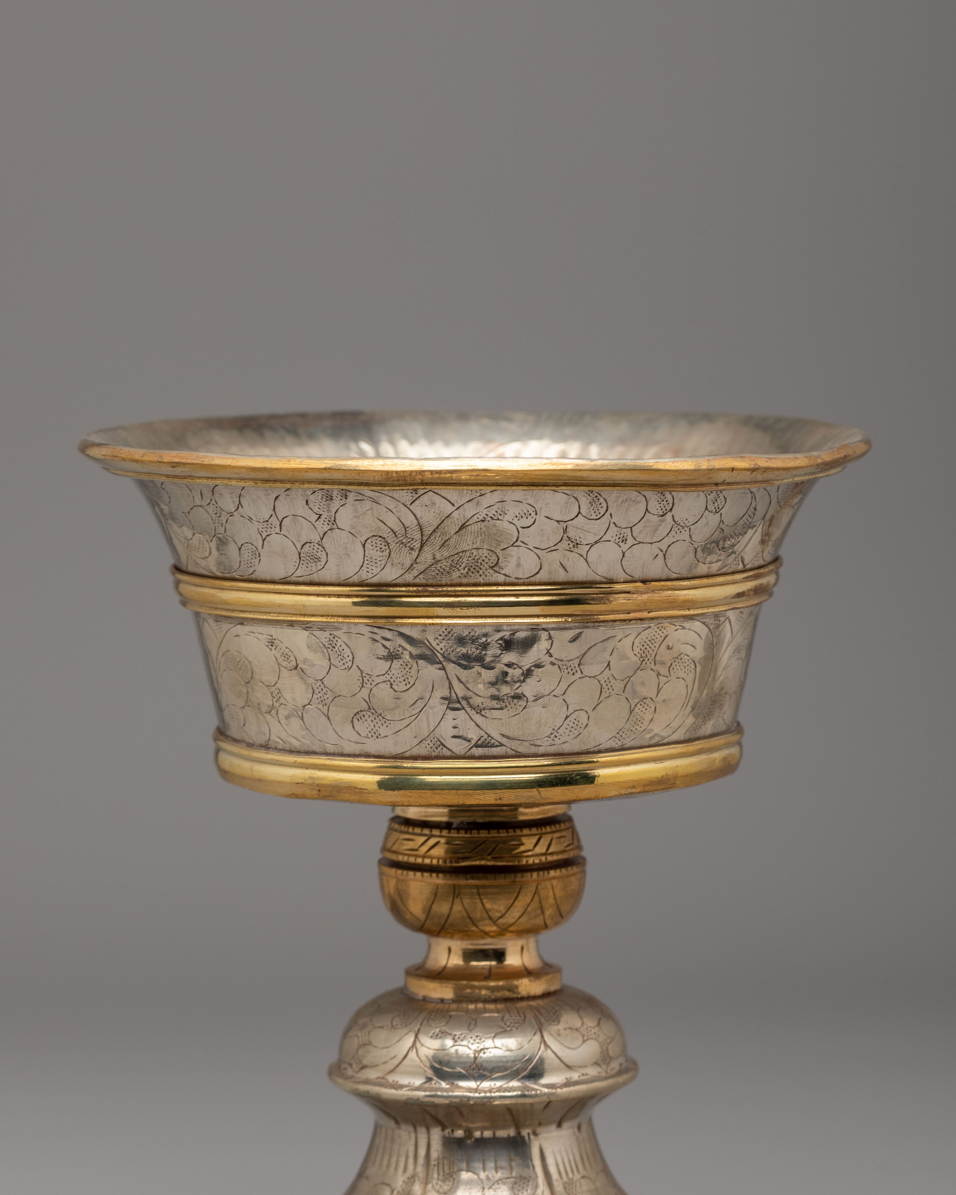 Vajrayana Altar Butter Lamp Set | Brass and White Metal Offering Lamps