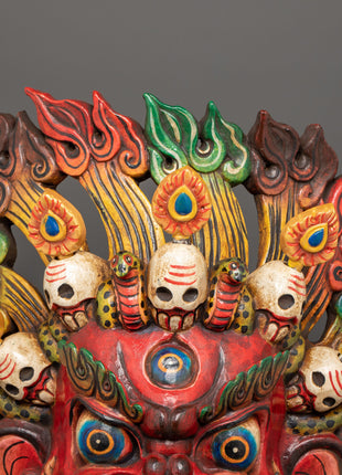 Traditional Bhairav Wooden Wall Mask | Guardian Deity of Protection & Power