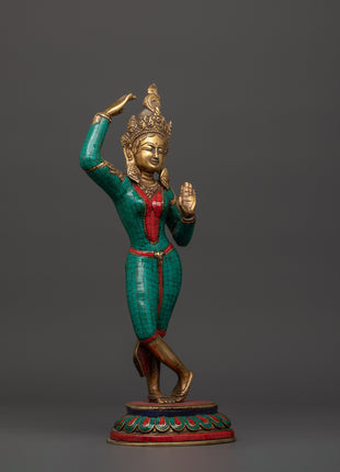 Maya Devi brass statue with Turquoise | Sacred Feminine Art