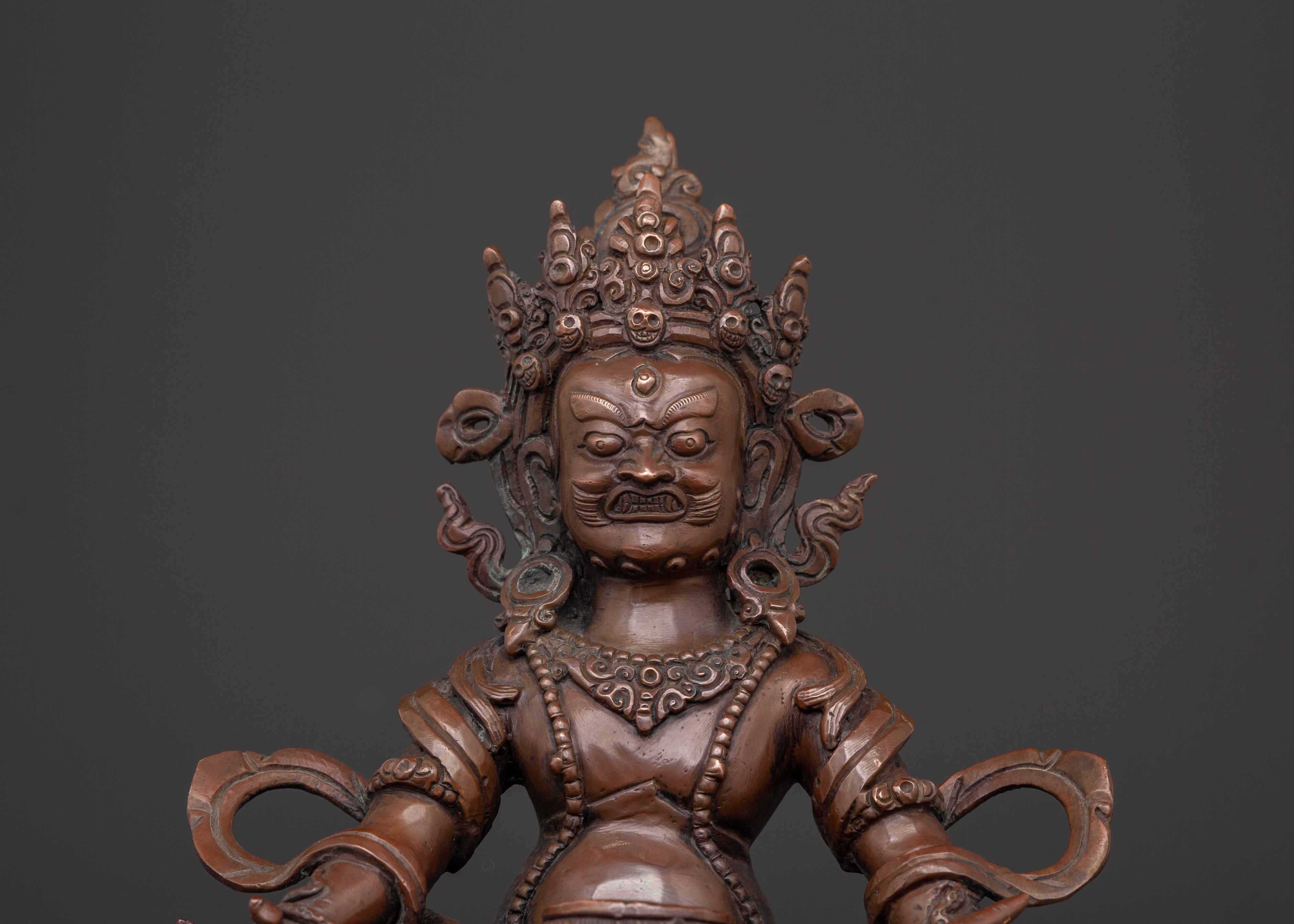 Tibetan Dzambhala Statue with Consort | Handmade Oxidized Copper Sculpture