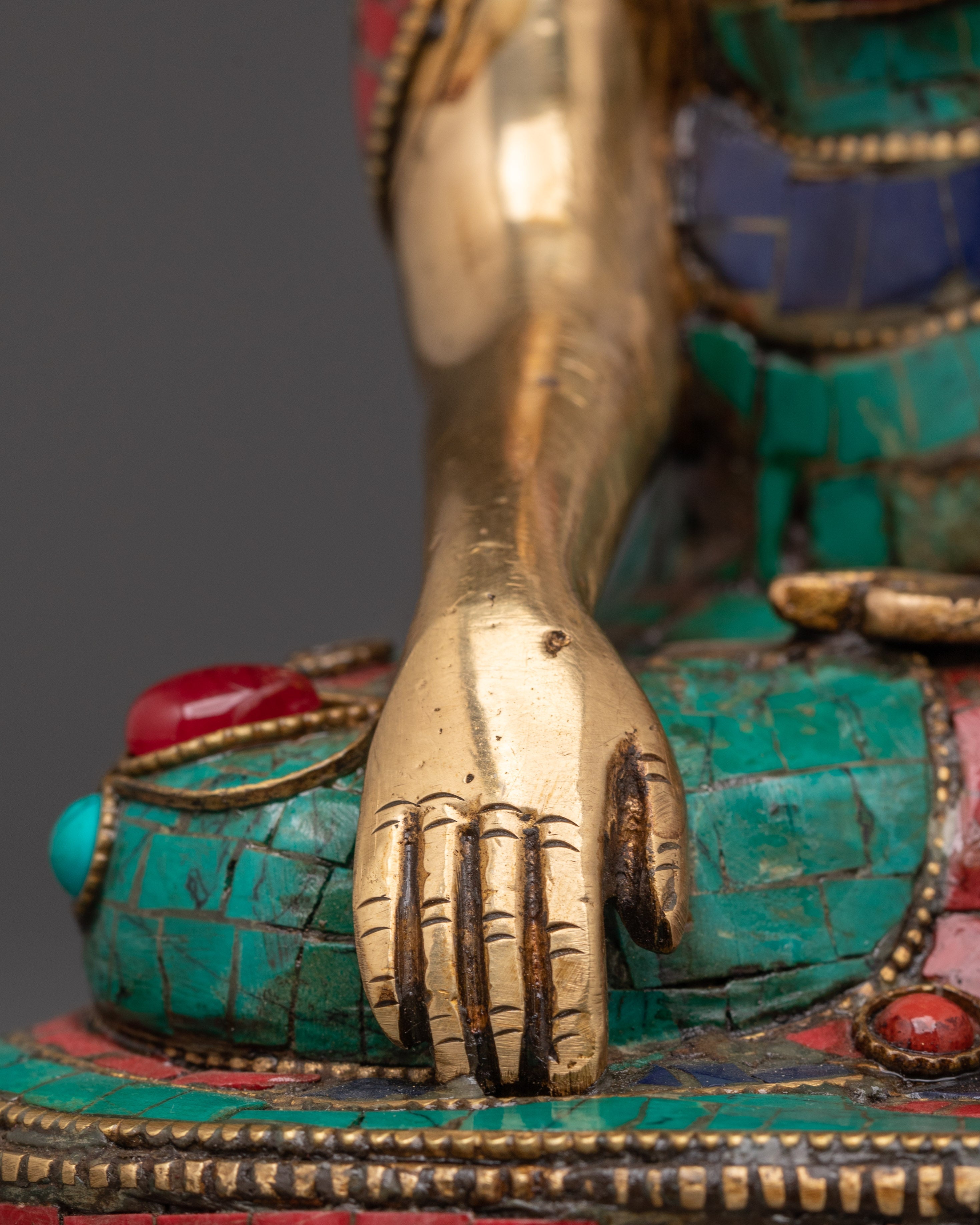 Brass Gautama Buddha Statue | Enlightened One in Vibrant Turquoise & Coral