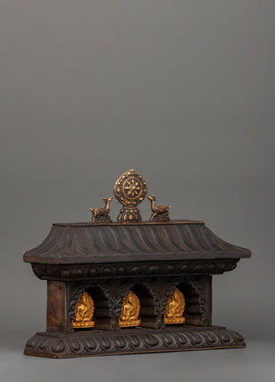 Buddha Set with Wooden Altar Box | Gold-Plated Buddha Figurines for Altar Decor