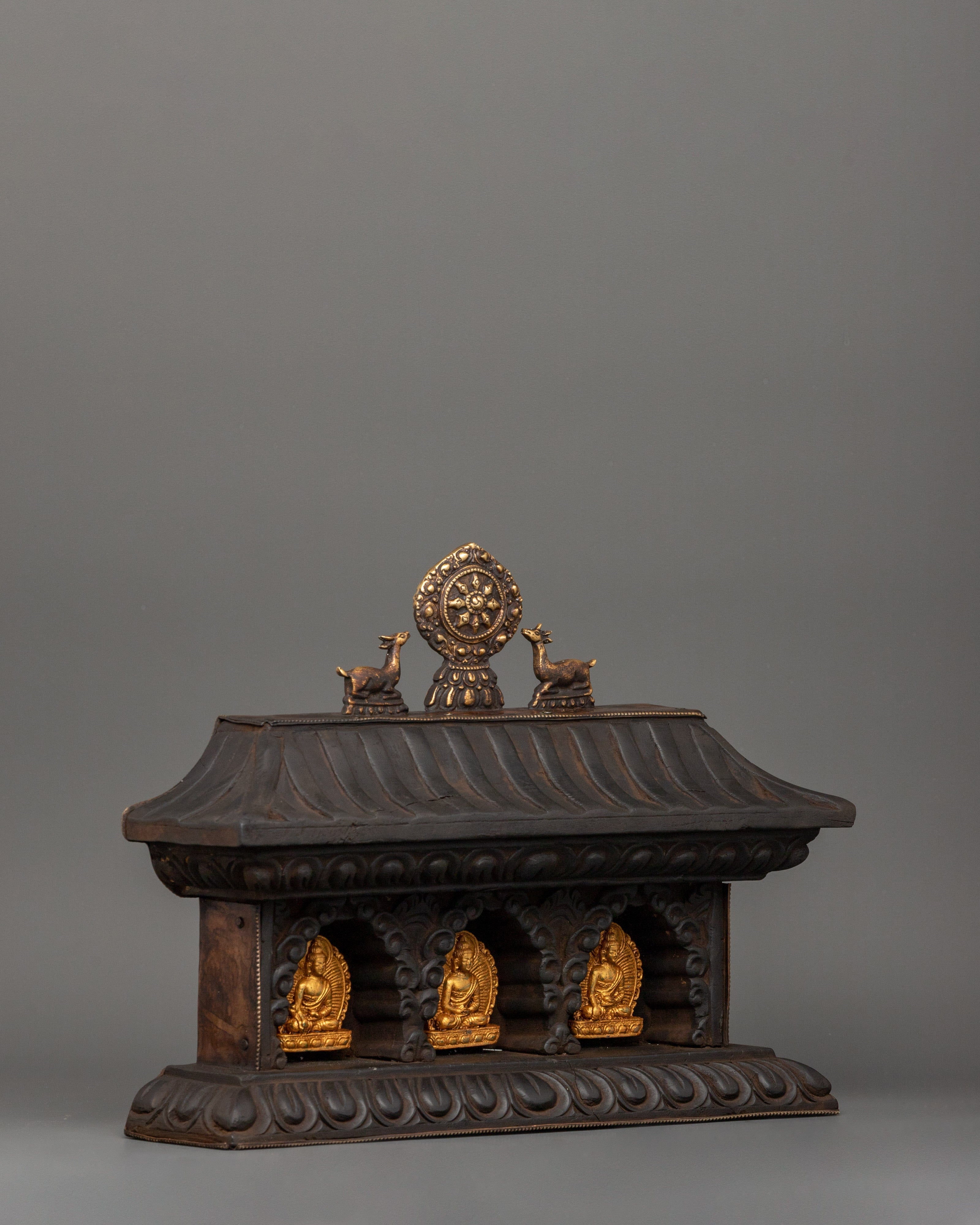 Buddha Set with Wooden Altar Box | Gold-Plated Buddha Figurines for Altar Decor