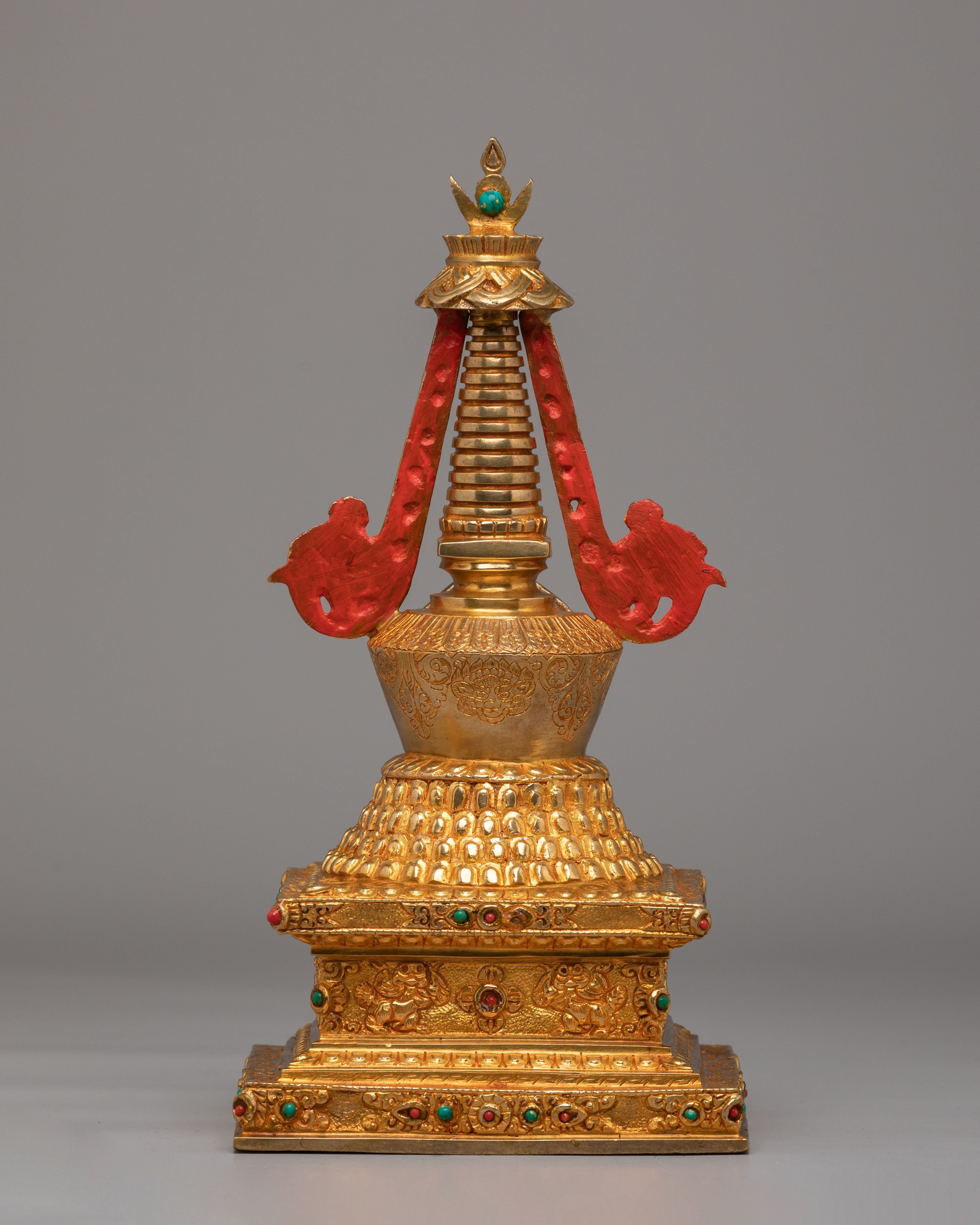 Handmade Lotus Blossom Stupa | Tibetan Copper Stupa for Spiritual Decor