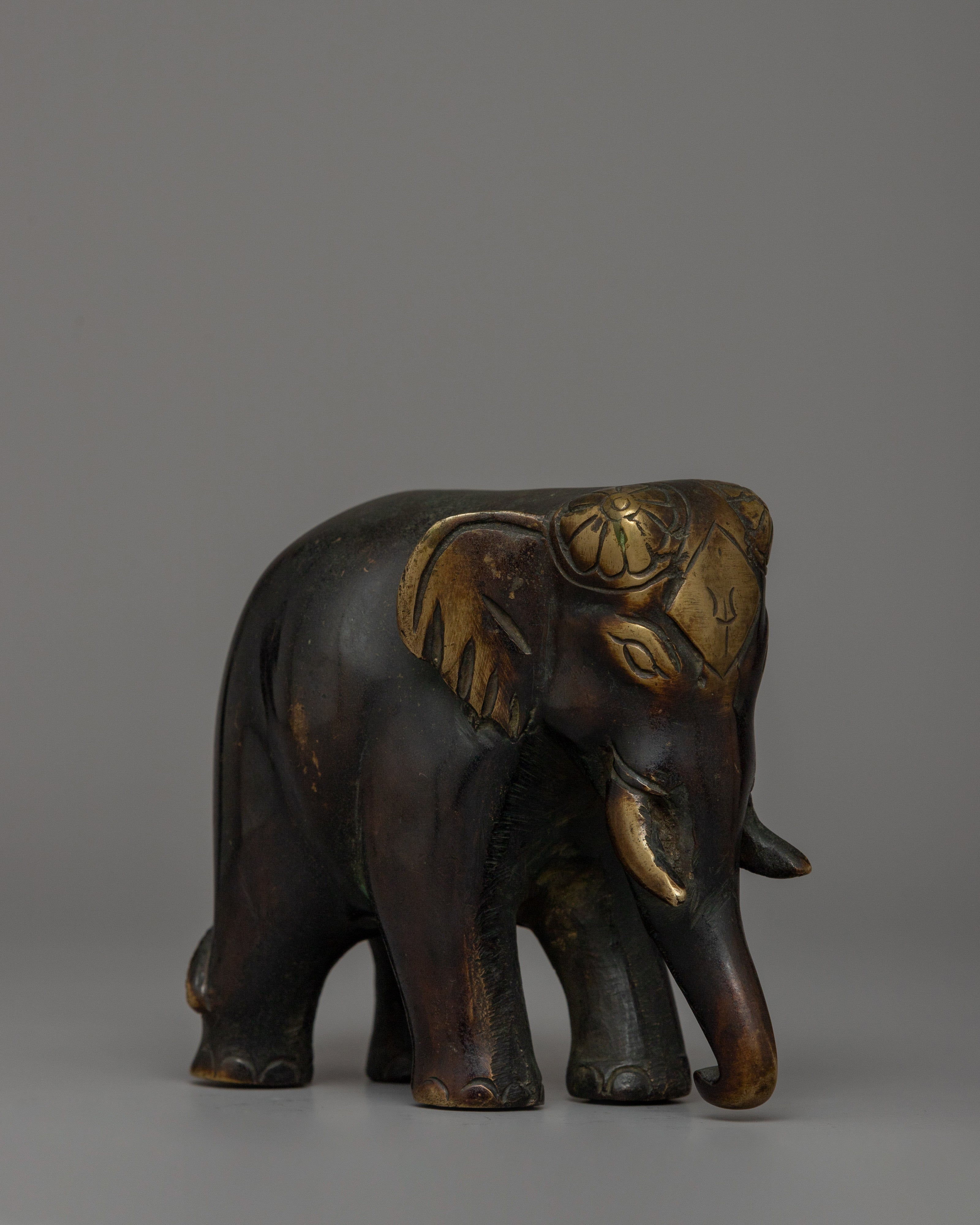 Small Bronze Elephant Statue | Handmade Decorative Statue for Desk or Shelf
