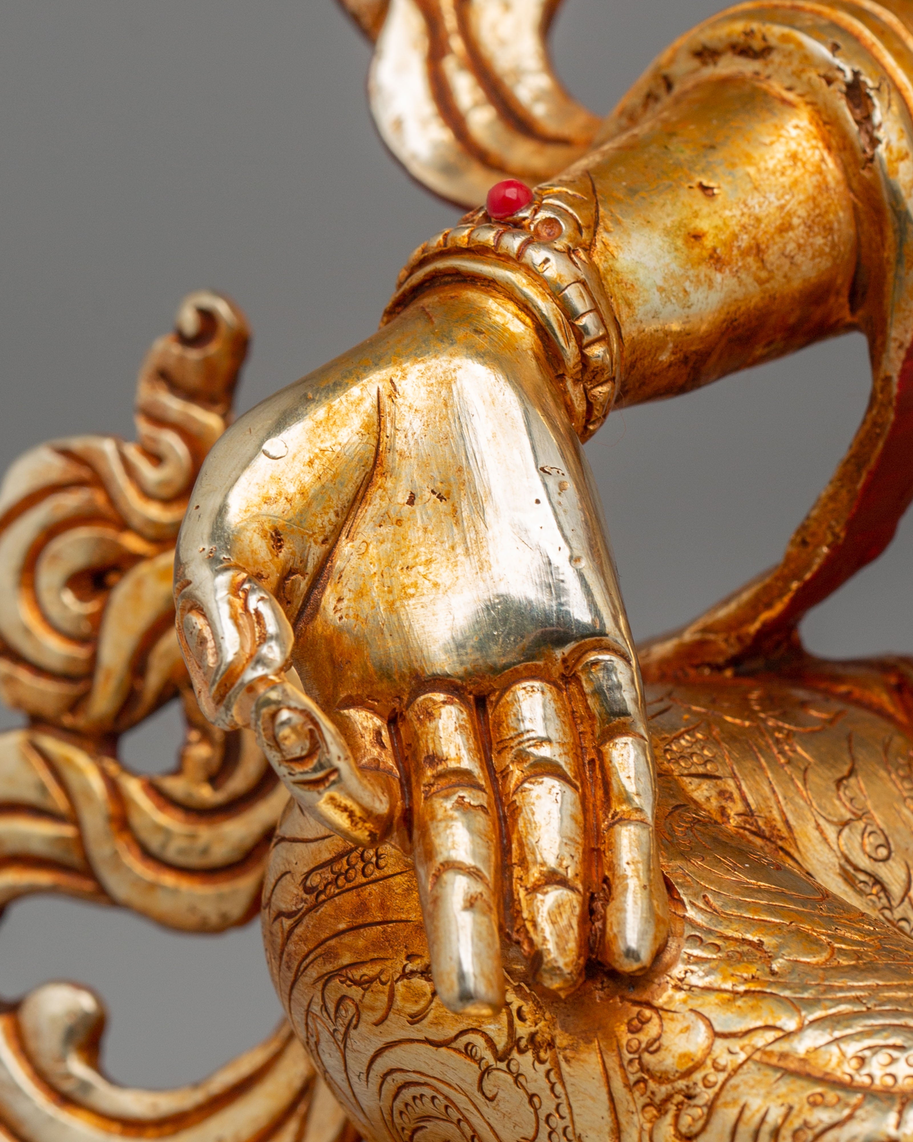Handcrafted Green Tara Altar Sculpture | 24K Gold Plated Copper Statue