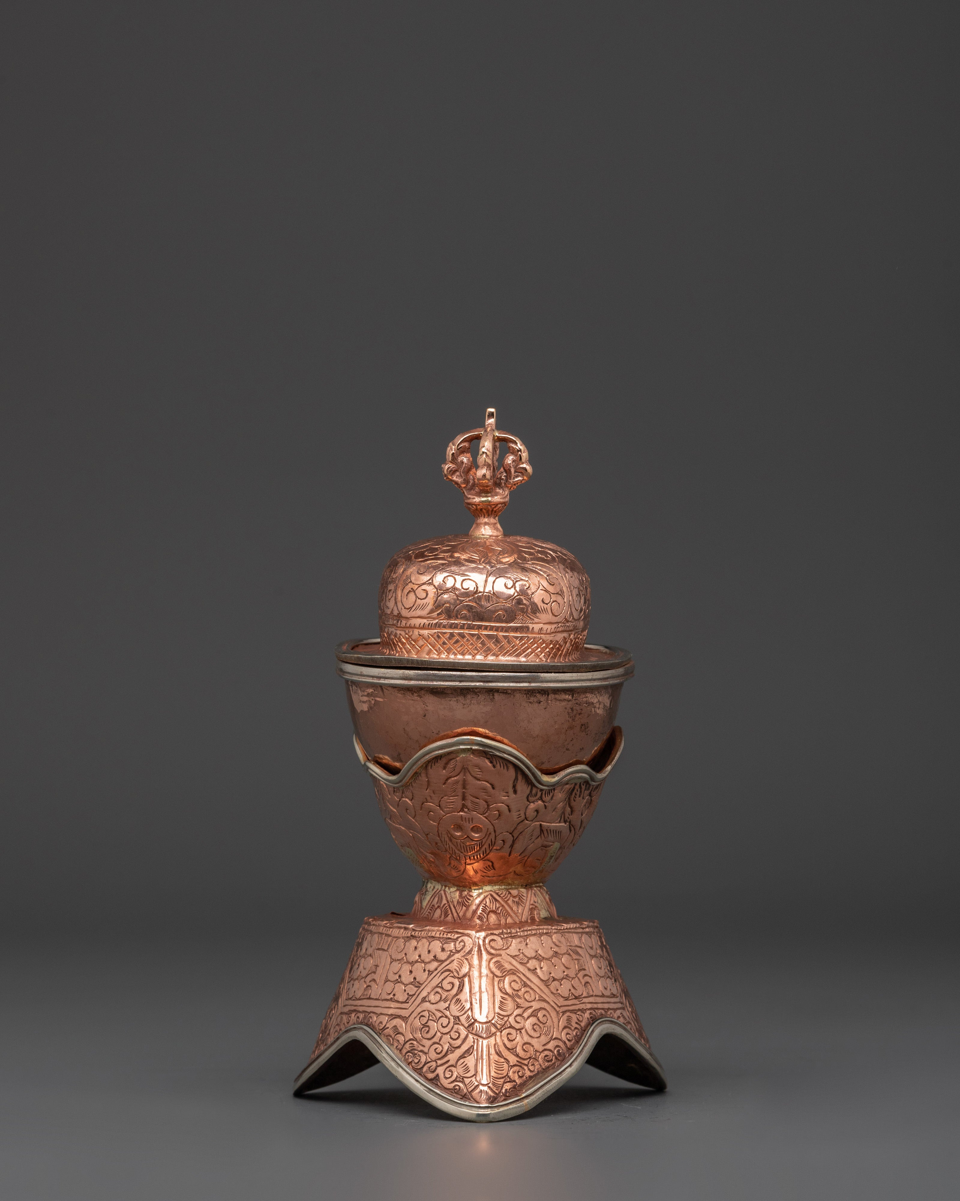 Tibetan Ritual Kapala Set Traditional Copper Skull Cup Offering Set for Spiritual Practices