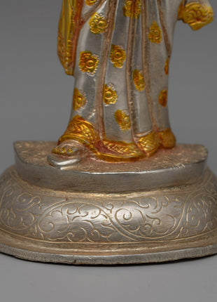Newari Traditional Clad Silver & Gold-Plated Statue | Decorative Piece for Spiritual and Cultural Settings