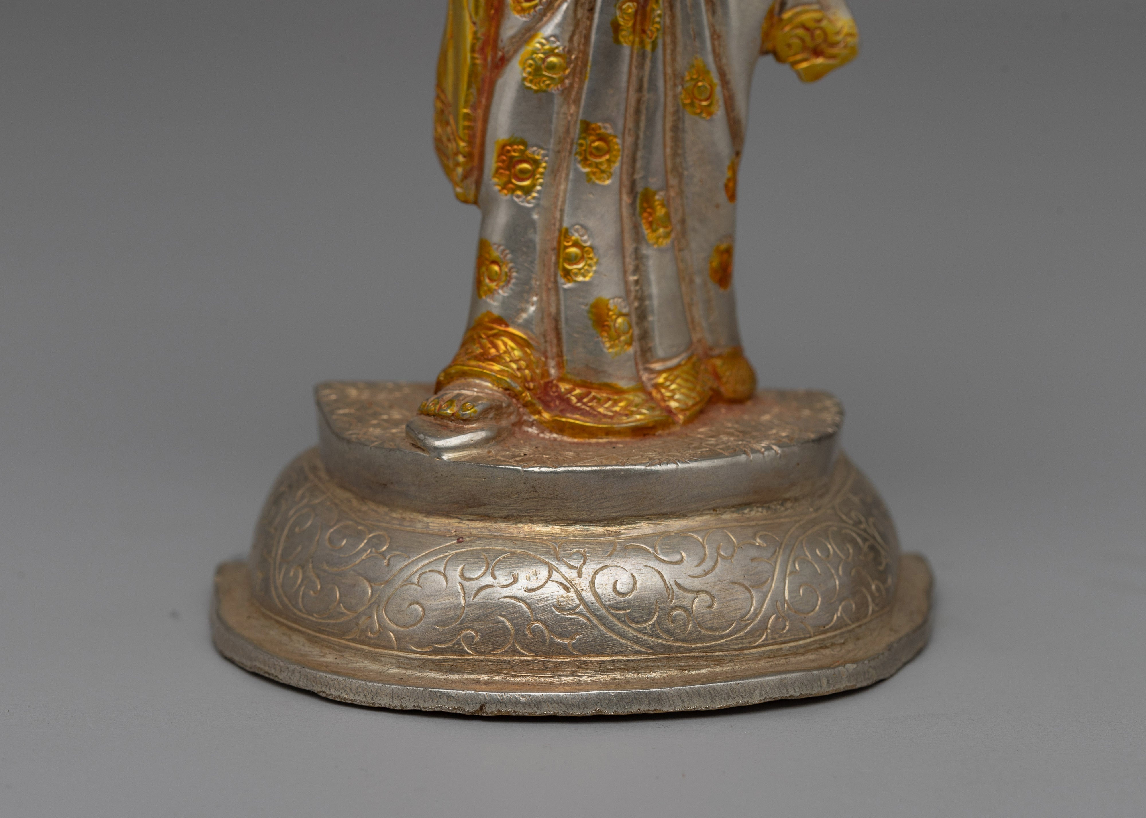 Newari Traditional Clad Silver & Gold-Plated Statue | Decorative Piece for Spiritual and Cultural Settings
