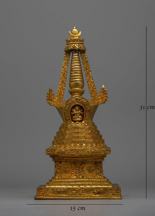 Exquisite Tibetan Stupa with Gold-Plated Buddha Figurine | Religious Tibetan Art