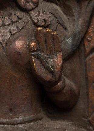 Handcrafted Green Tara In Throne Statue | Wooden Artwork