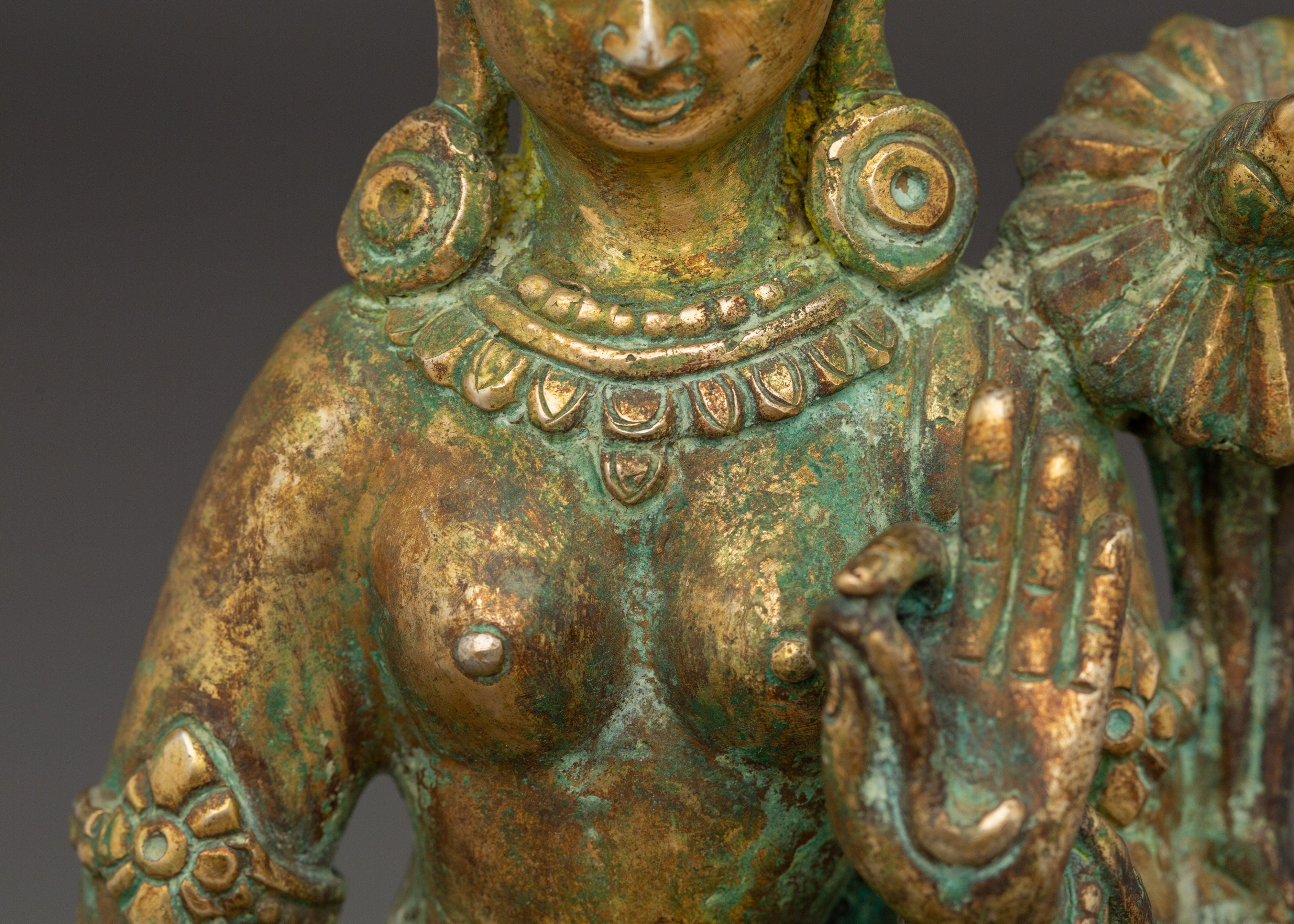 Standing Green Tara Copper Statue | Goddess of Compassion