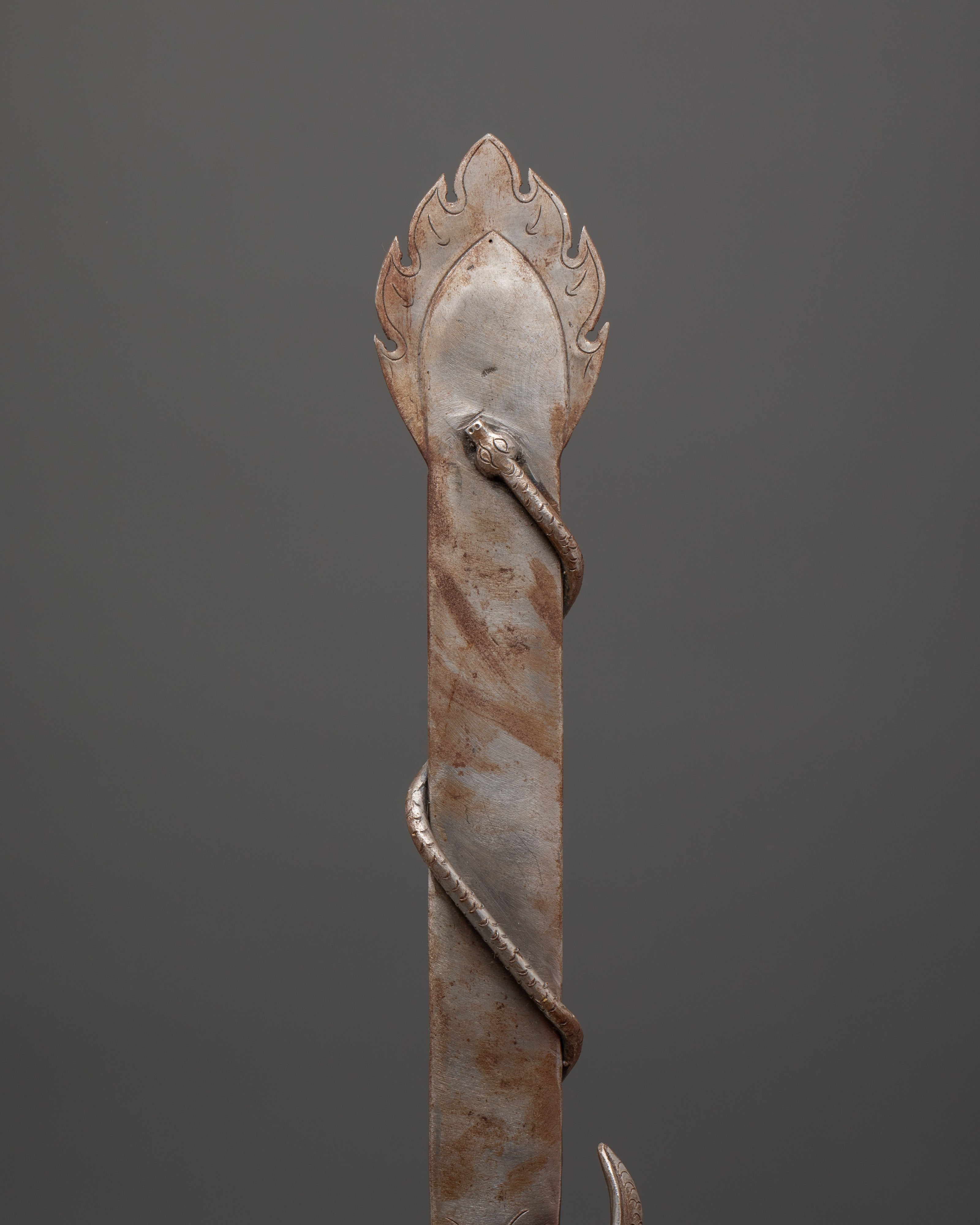 Iron Ritual Sword with Flame Design & Half Vajra | Spiritual Blade