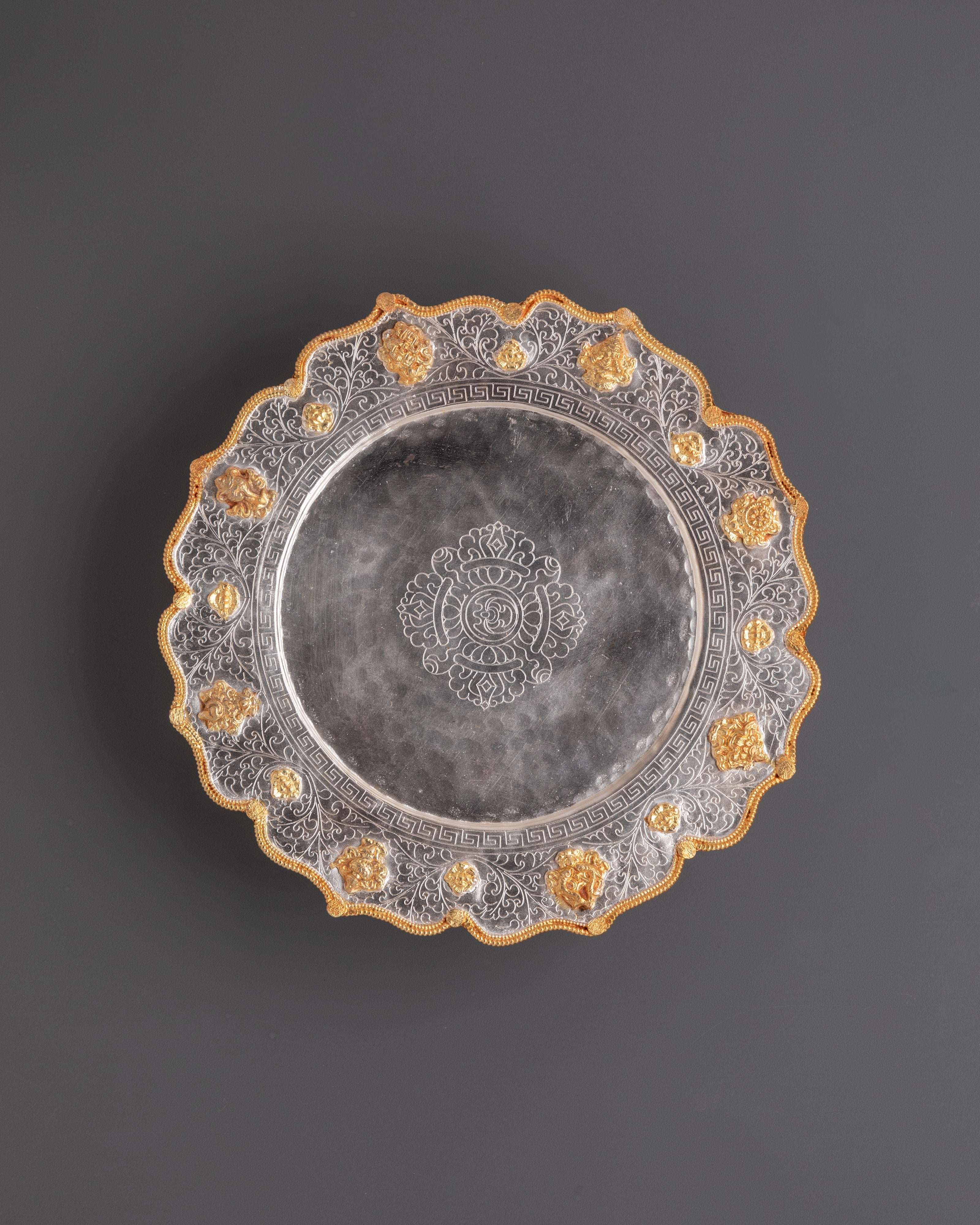 Handcrafted Tibetan Mandala Offering Set | Gold & Silver Ritual Sculpture