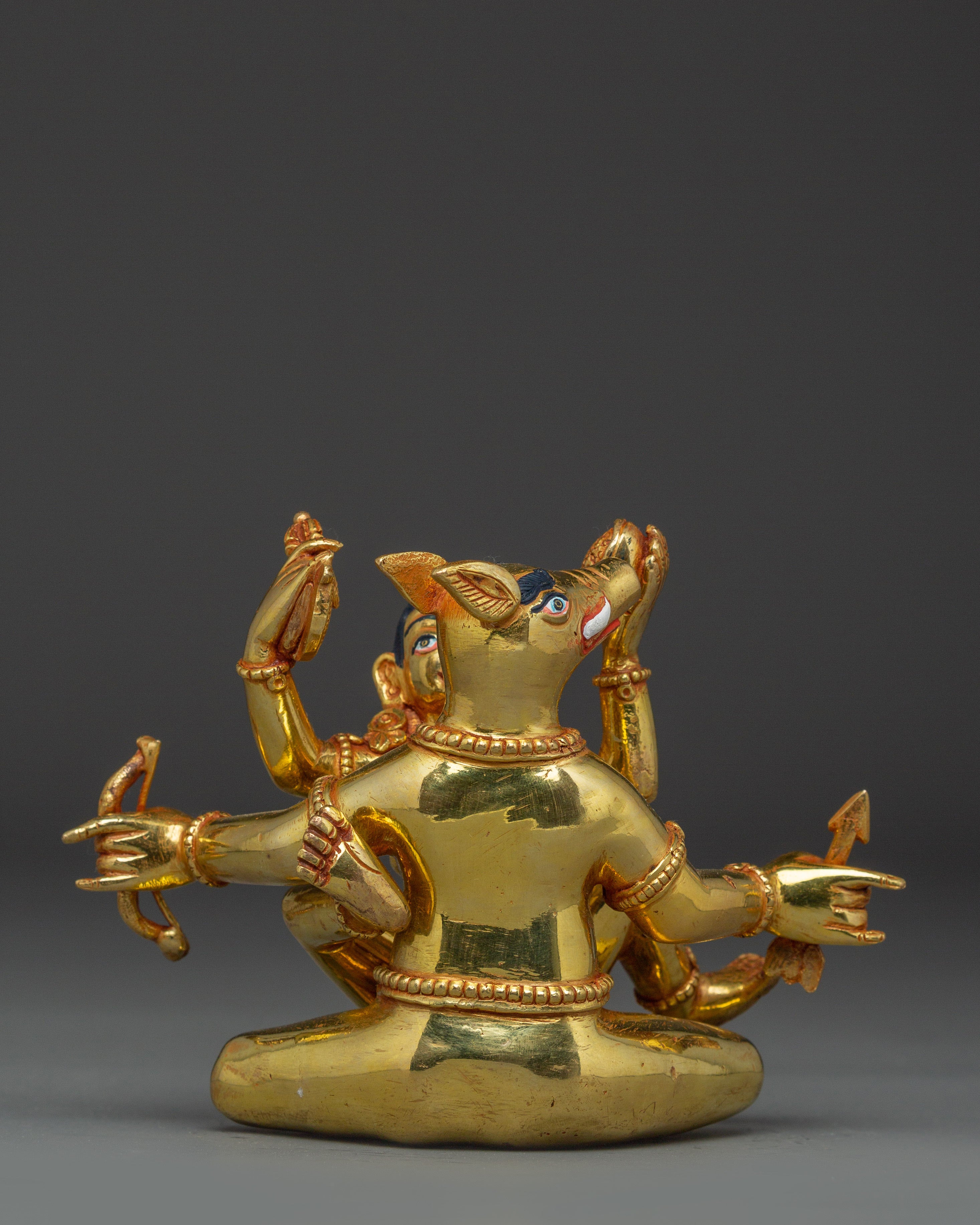 Varaha with Consort Statue | Handcrafted Gold Gilded Copper Vishnu Avatar