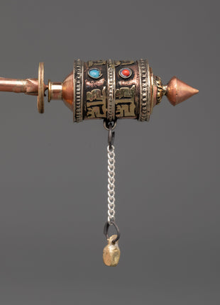 Handmade Buddhist Spinning Mantra Wheel with Copper and Brass Body